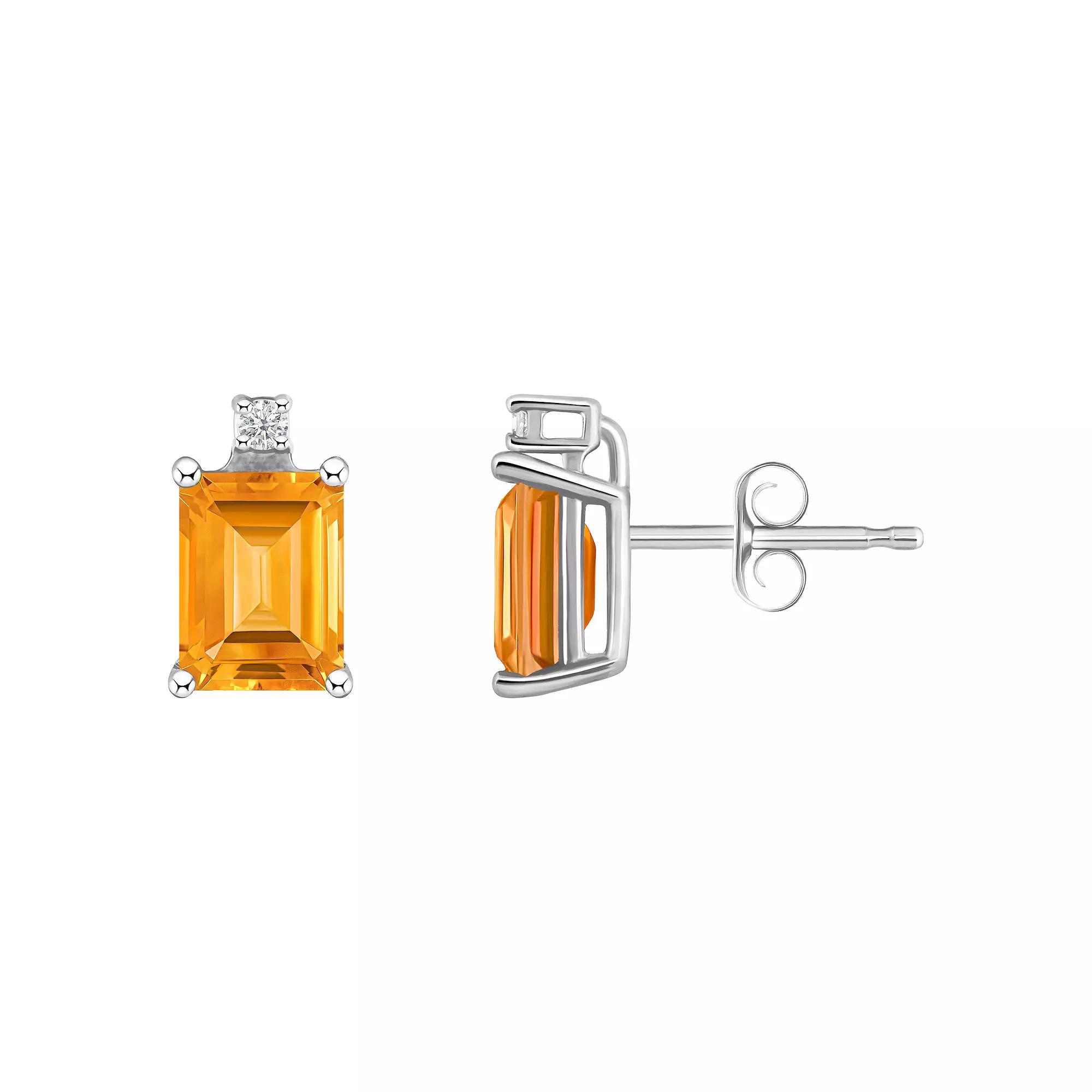 Celebration Gems 14k Gold Emerald Cut Citrine & Diamond Accent Stud Earrings, Women's, 14k Whgold Product Image