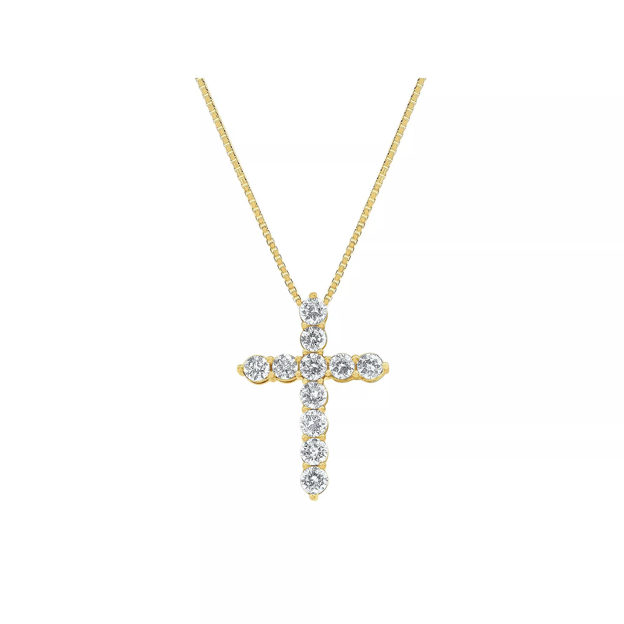 Gemstone Brilliance Lab-Created White Sapphire Cross Pendant Necklace, Women's, Size: 18", Gold Tone Product Image
