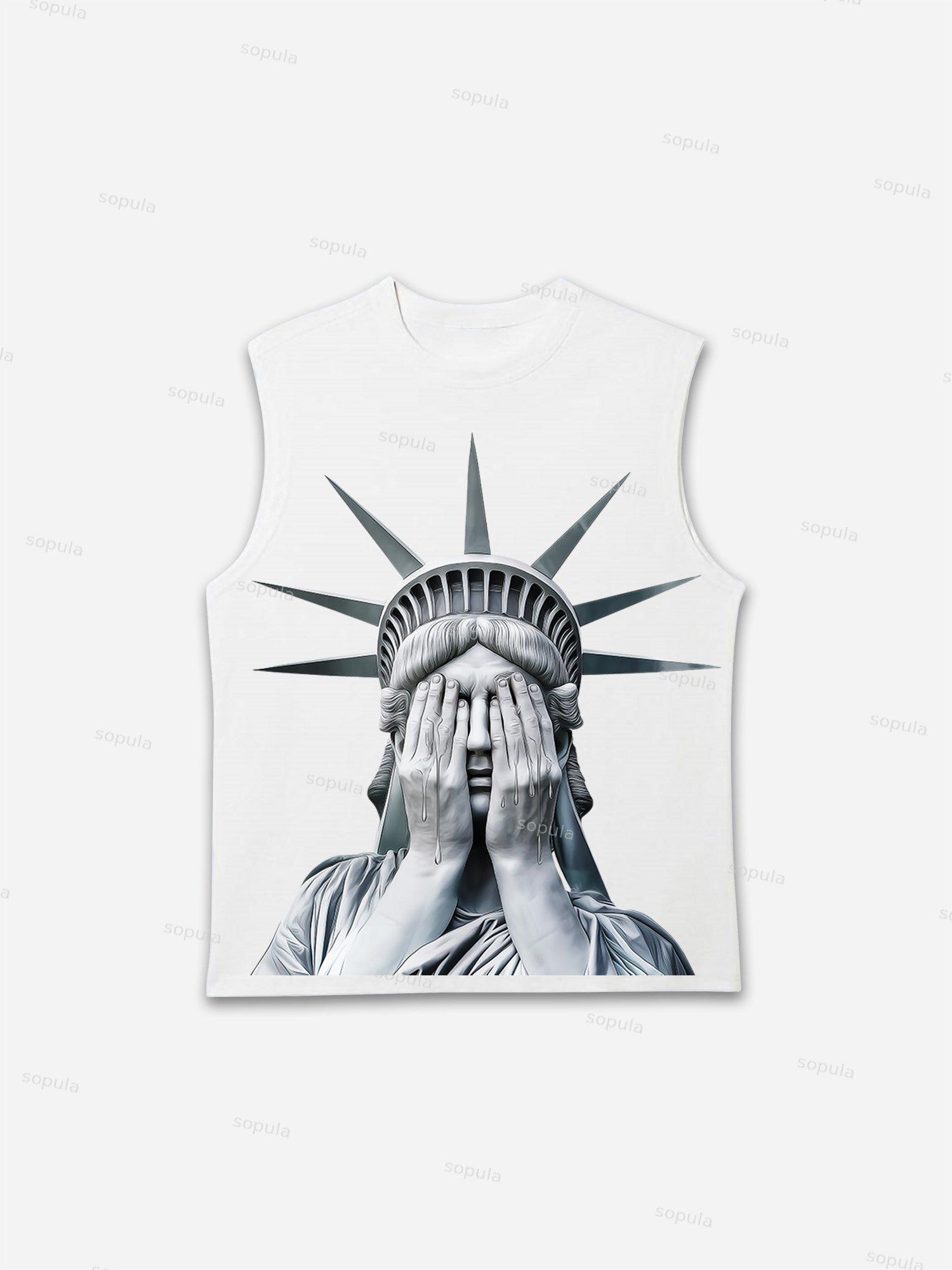 Statue Of Liberty Crying Graphic Sleeveless Shirts Tank Top Product Image
