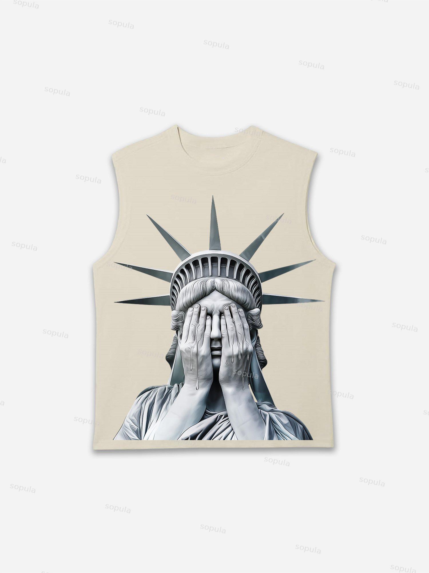 Statue Of Liberty Crying Graphic Sleeveless Shirts Tank Top Product Image