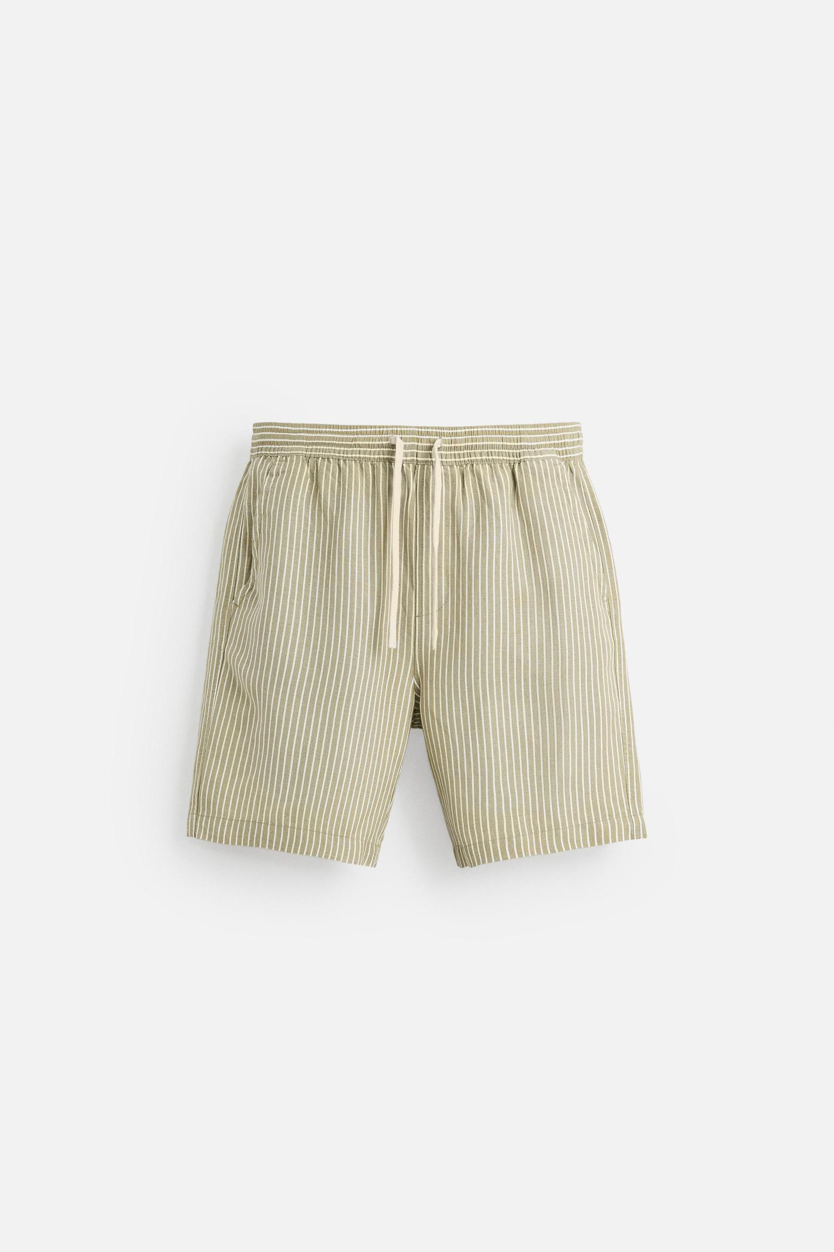 STRIPED LINEN VISCOSE SHORTS Product Image
