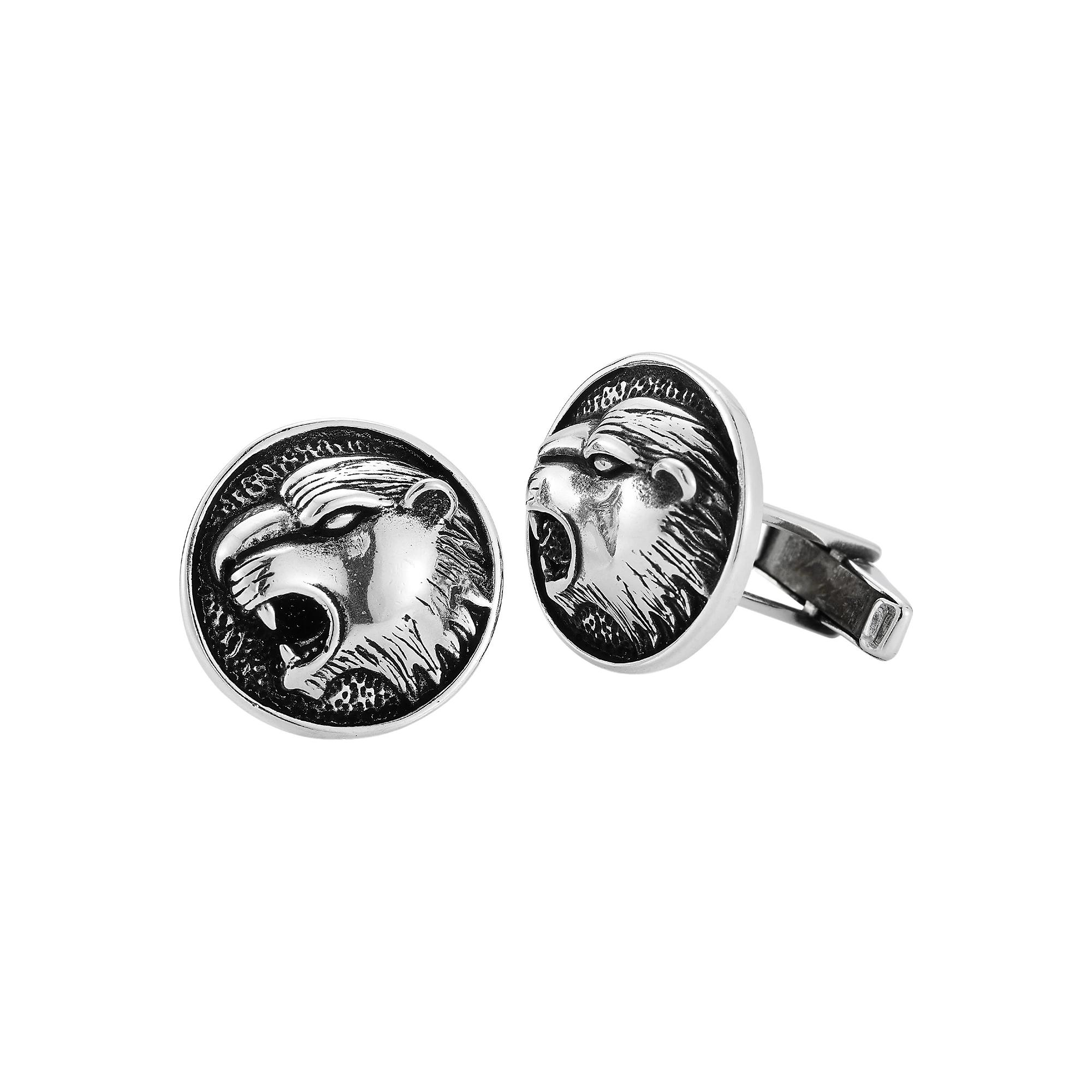 Menster Mens Silver Oxidized Roaring Tiger Cuff Links Product Image
