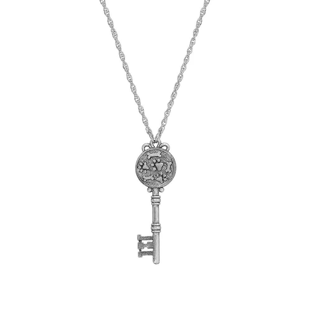 1928 Silver Tone Pawprint & Bone Key Pendant Necklace, Womens, Gray Product Image