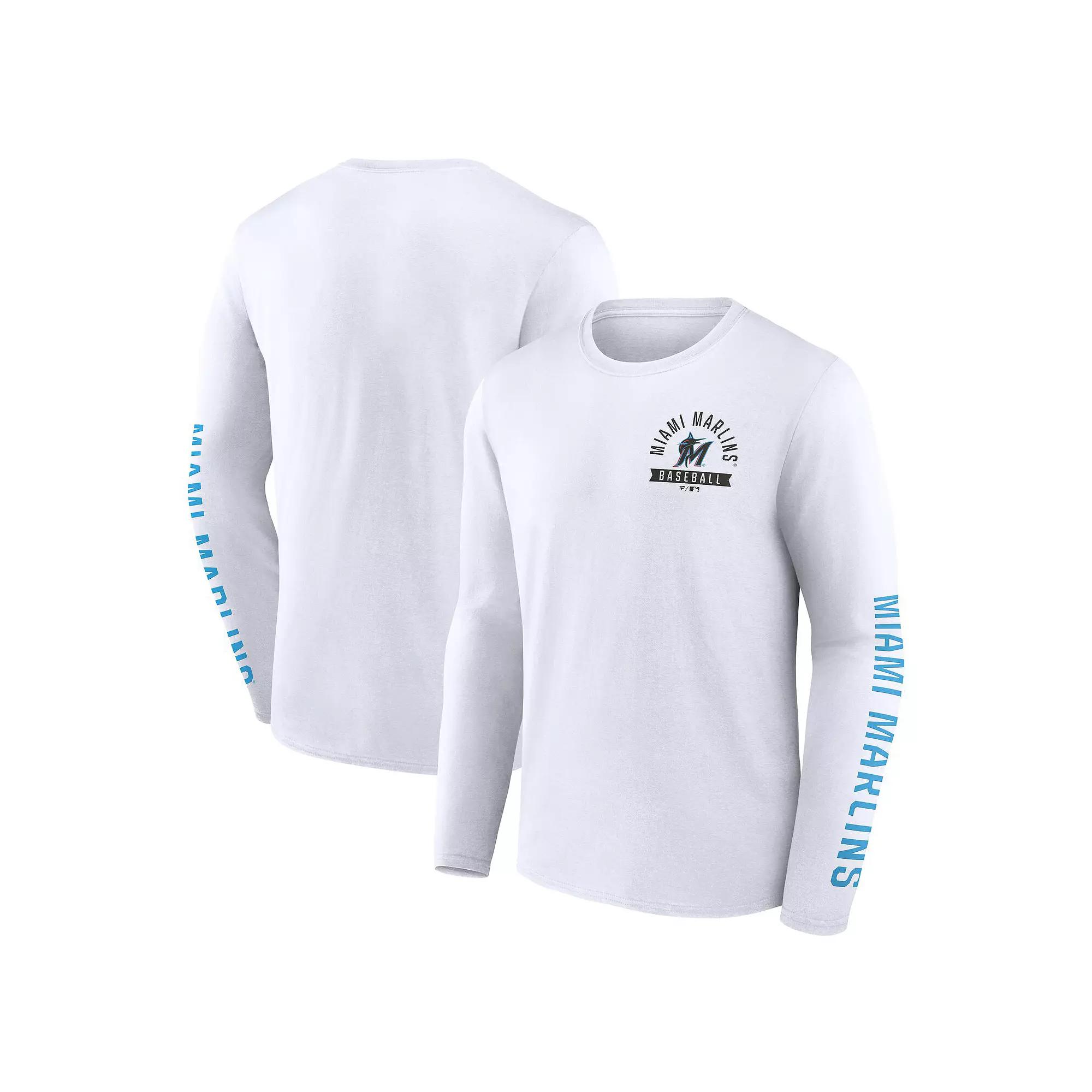 Men's Fanatics White Miami Marlins Press Box Long Sleeve T-Shirt,  Product Image