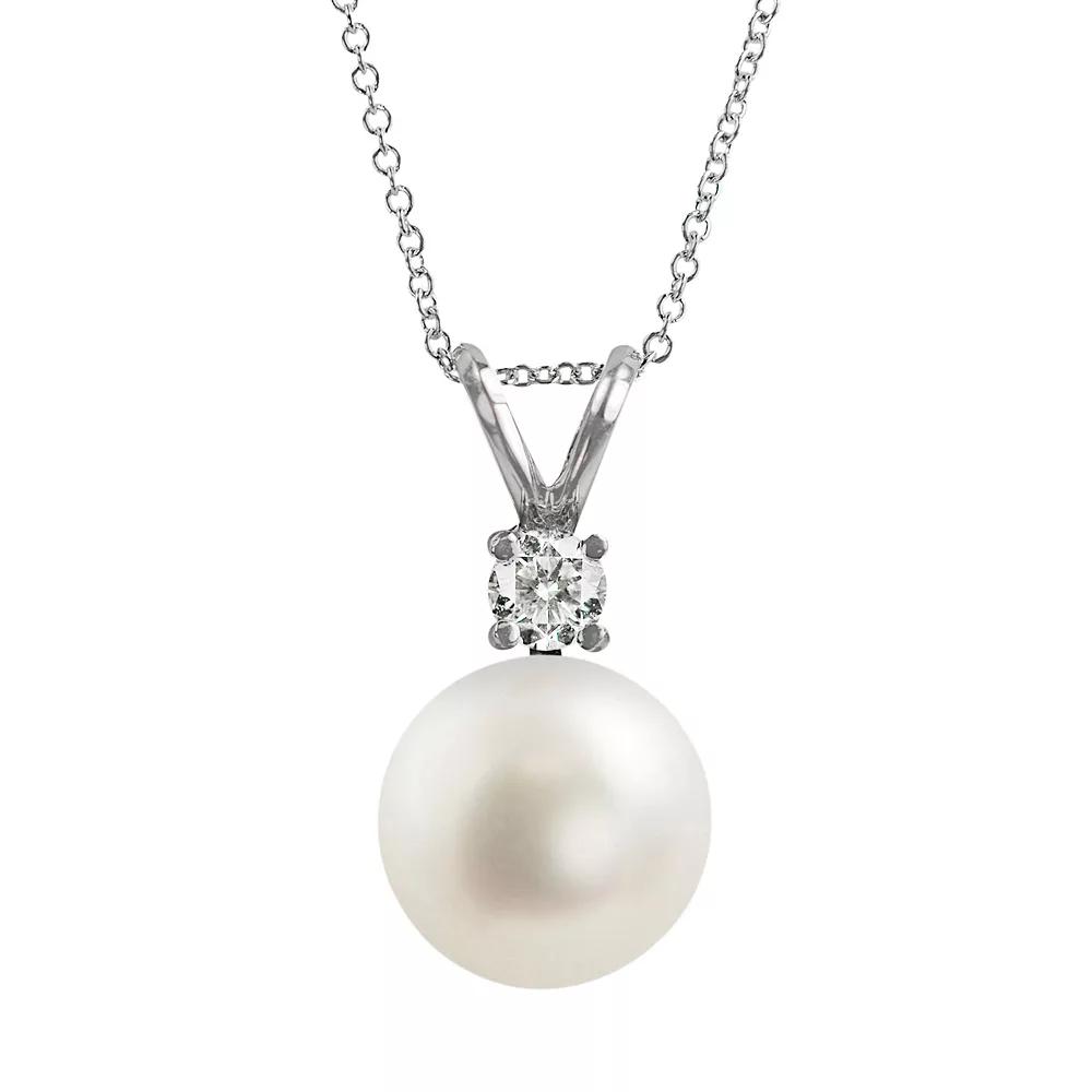 PearLustre by Imperial 18k White Gold 1/10-ct. T.W. Diamond and AAA Akoya Cultured Pearl Pendant, Women's,  Product Image