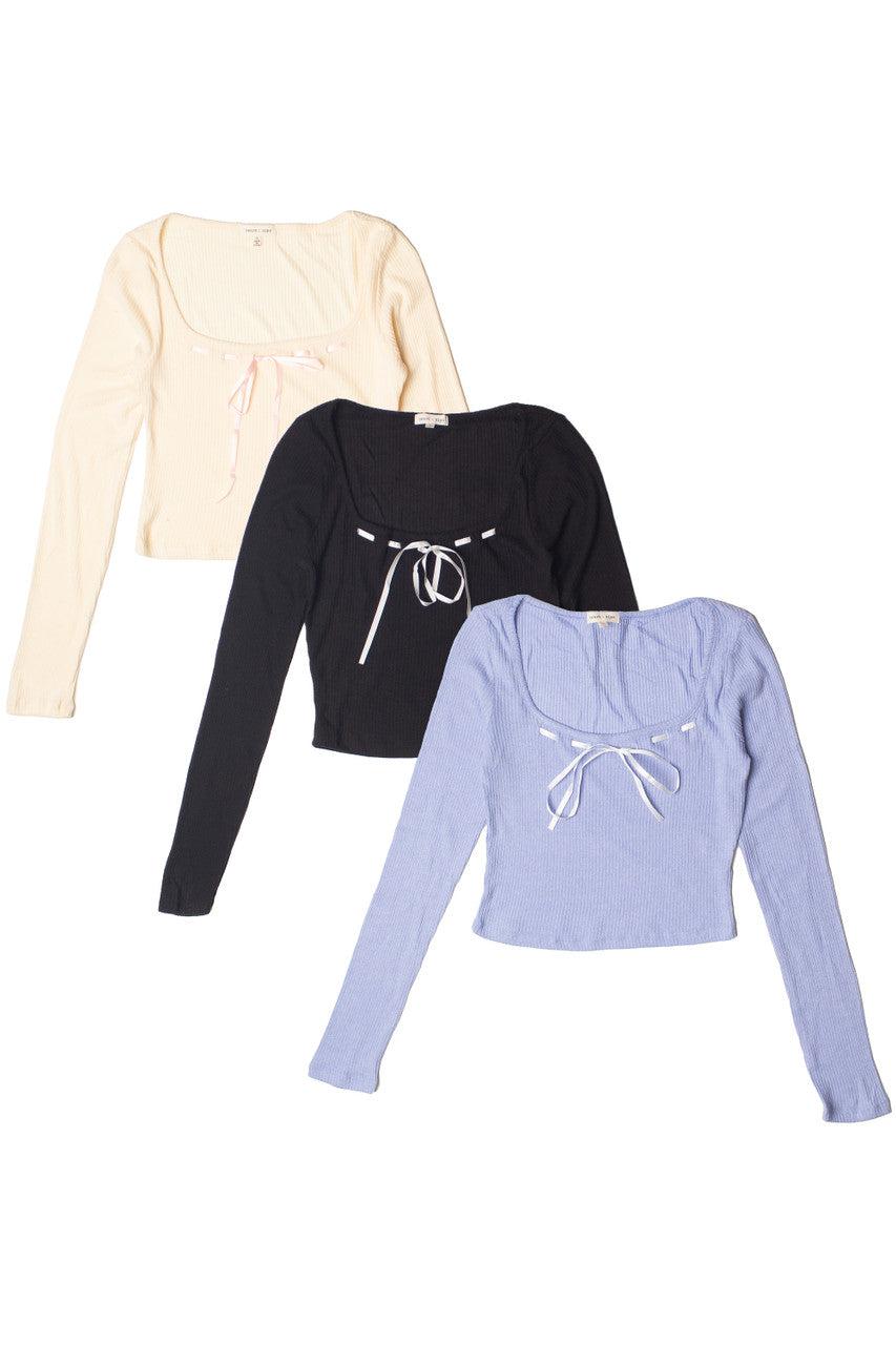 Long Sleeve Ribbon Bow Top Product Image