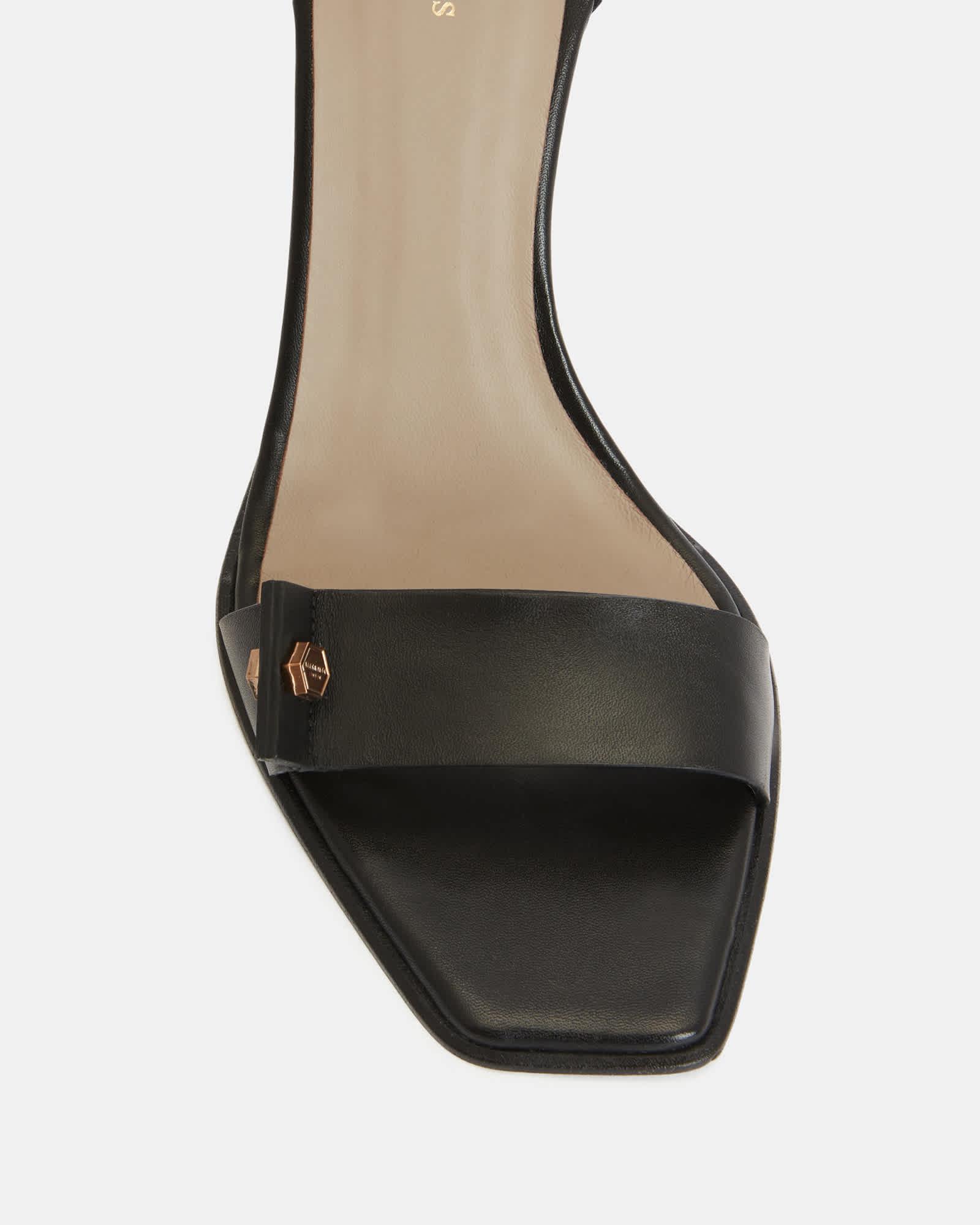 Betty Square Toe Leather Heeled Sandals Black | ALLSAINTS US Product Image