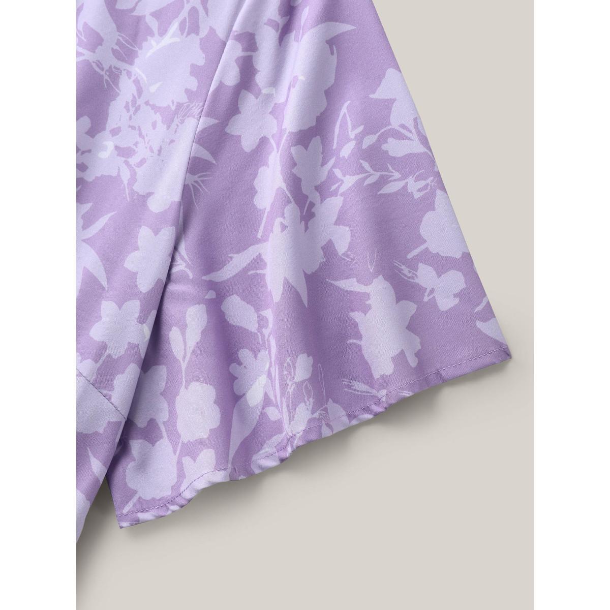 Plus Size Silhouette Floral Pockets Belted Maxi Dress Lavender Women V-neck Short sleeve Curvy BloomChic 26/4X Product Image