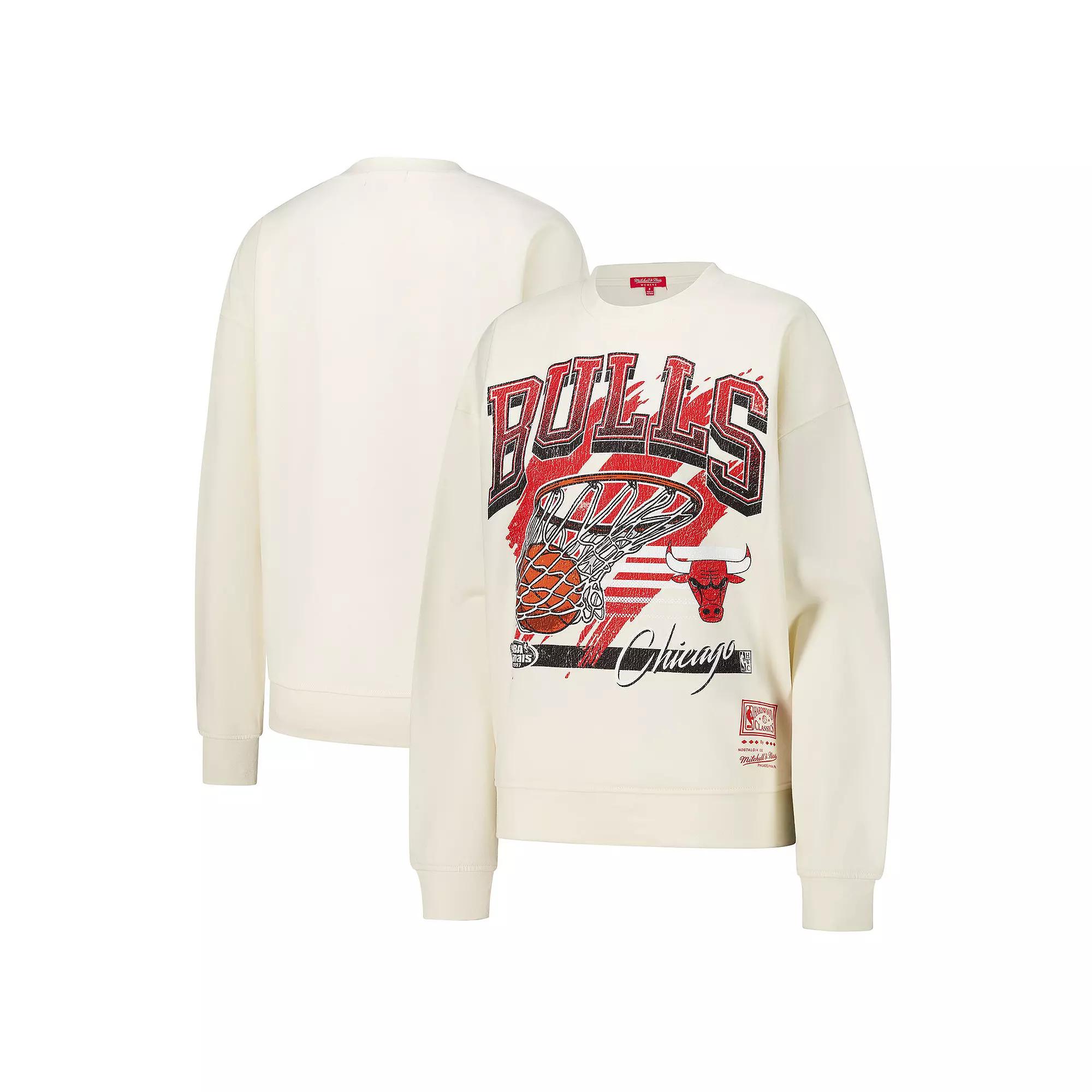 Women's Mitchell & Ness Cream Chicago Bulls Brush Bucket Pullover Sweatshirt,  Product Image