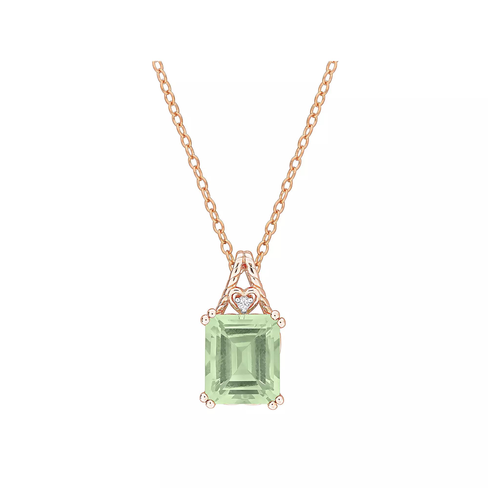 Stella Grace 18k Rose Gold Over Silver Octagon-Cut Green Quartz & White Topaz Pendant Necklace, Women's,  Product Image