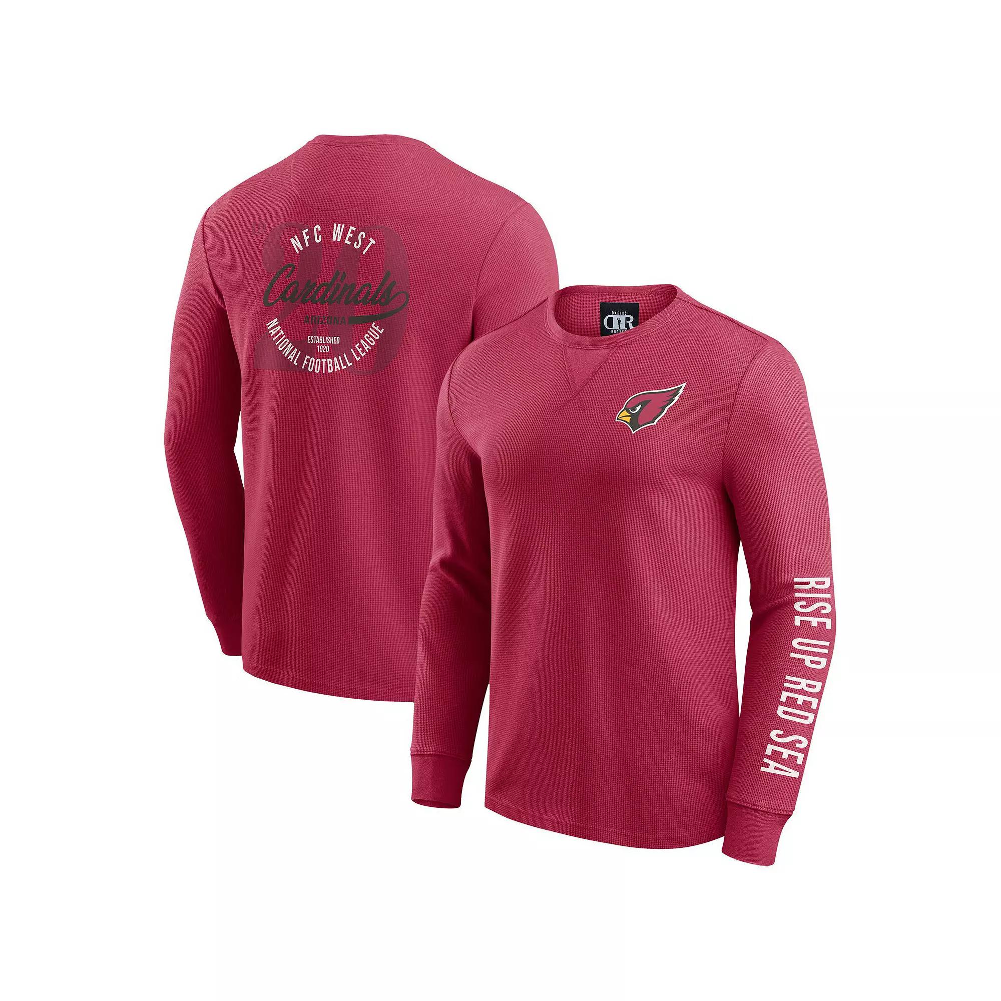 Men's Darius Rucker Collection by Fanatics Red Arizona Cardinals Washed Waffle-Knit Long Sleeve T-Shirt,  Product Image