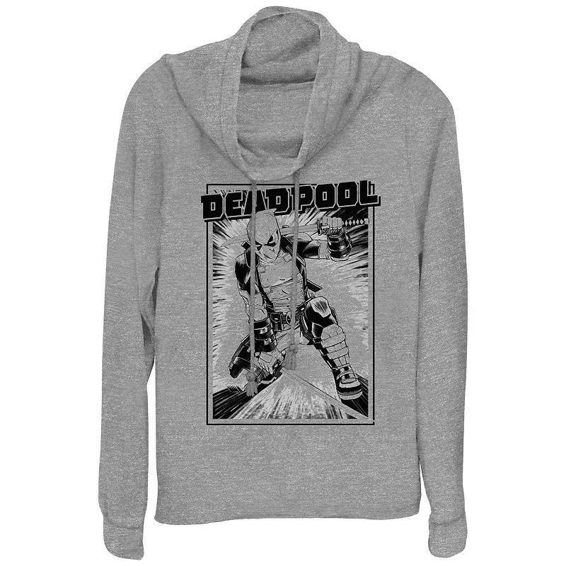 Women's Marvel Deadpool Samurai Stance Cowlneck Graphic Lightweight Long Sleeve, Size: Small, Gray Grey Product Image