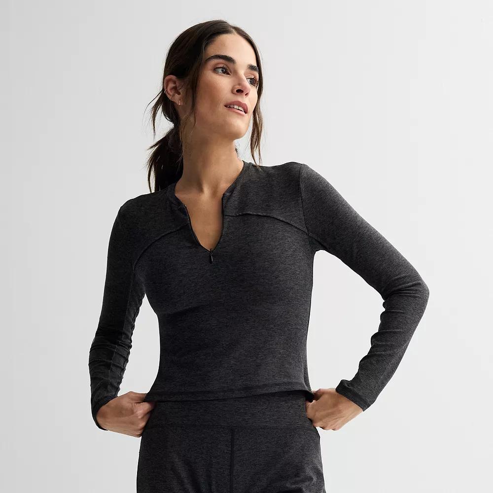 Women's FLX Brushed Performance Cropped Quarter Zip, Size: Large, Mineral Black Product Image