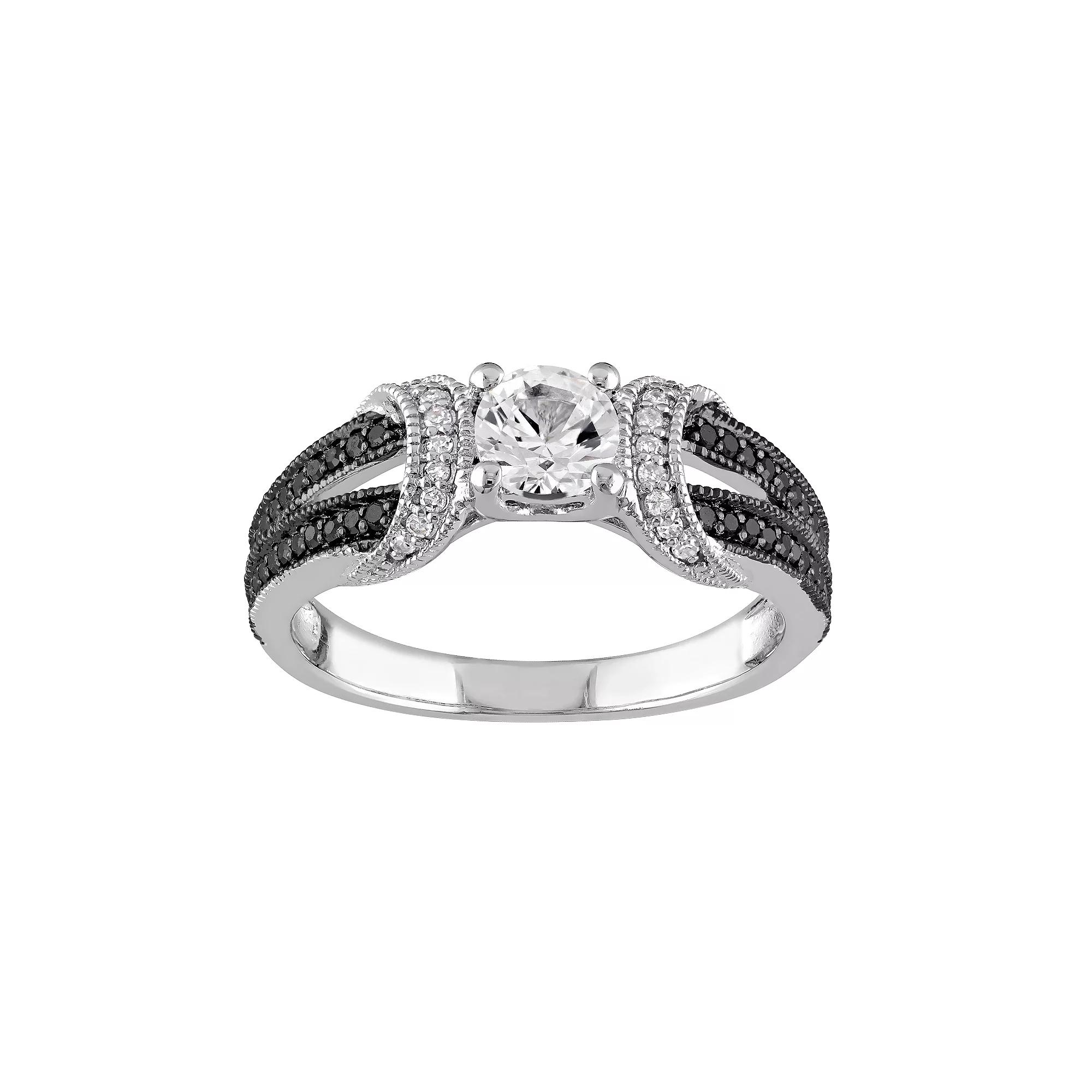 Stella Grace Sterling Silver Lab-Created White Sapphire & 1/4 Carat T.W. Diamond Split Shank Ring, Womens Product Image