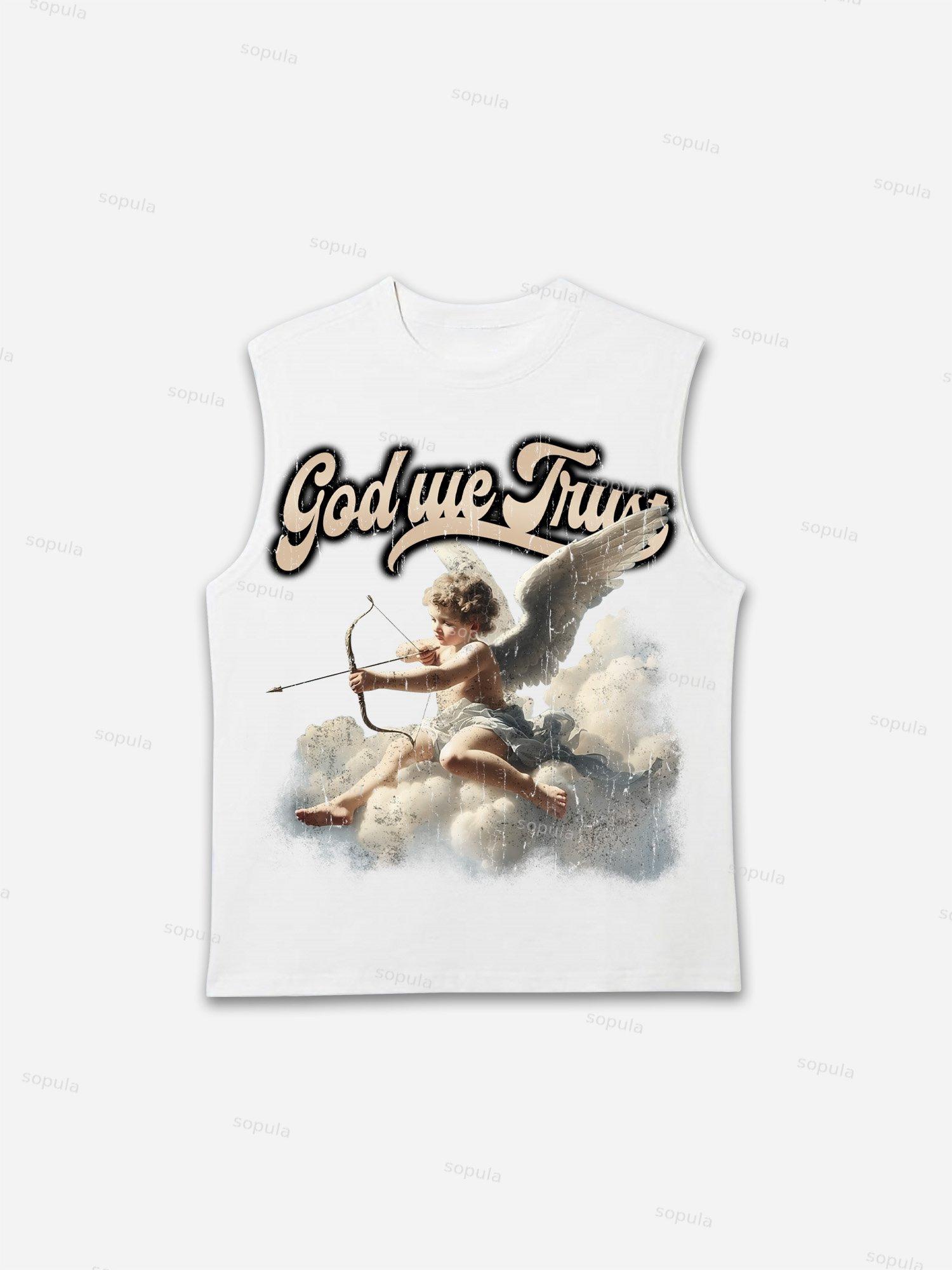 God We Trust Cupid Angel Aged Vintage Graphic Tank Top Product Image