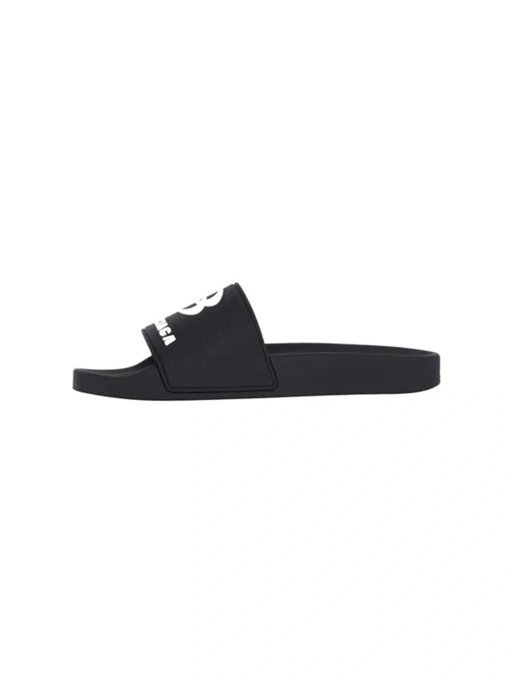 BALENCIAGA Black Sandals With Maxi Contrasting Logo In Tech Fabric Man In Multicolor Product Image