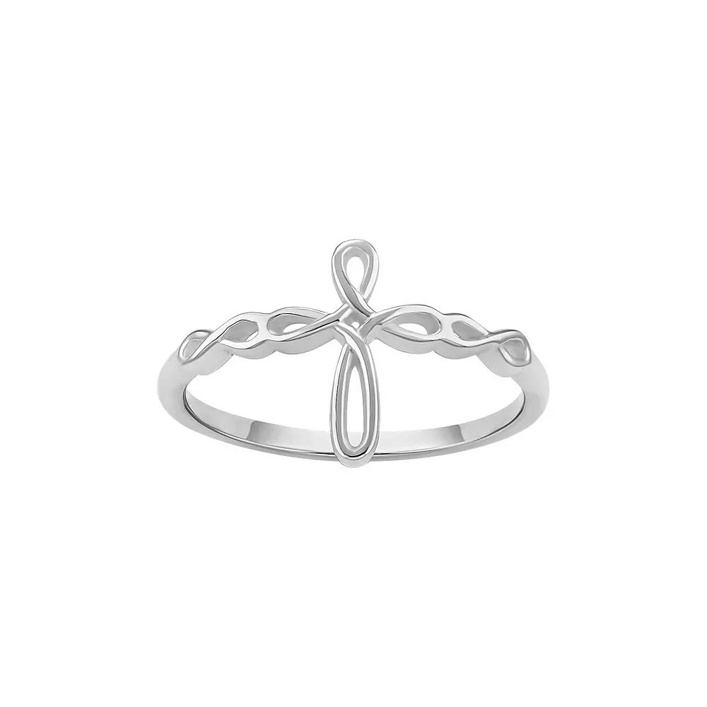 PRIMROSE Sterling Silver Polished Swirl Cross Band Ring, Women's, Size: 9 Product Image