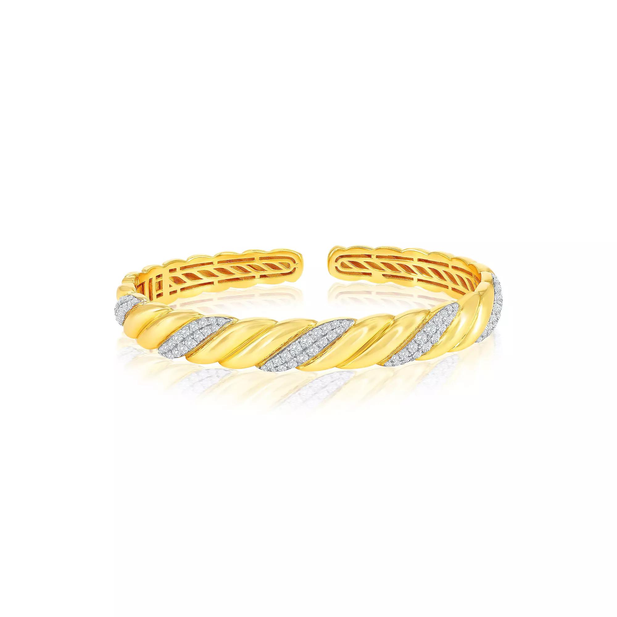 Argento Bella Two-Tone Sterling Silver Cubic Zirconia Wave Bangle Bracelet, Women's, Two Tone Product Image