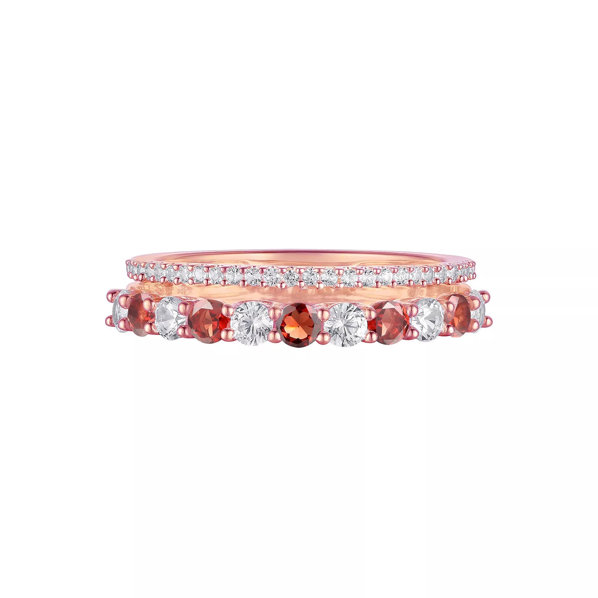 14k Rose Gold Garnet & Lab-Created White Sapphire Ring, Women's, Size: 7 Product Image