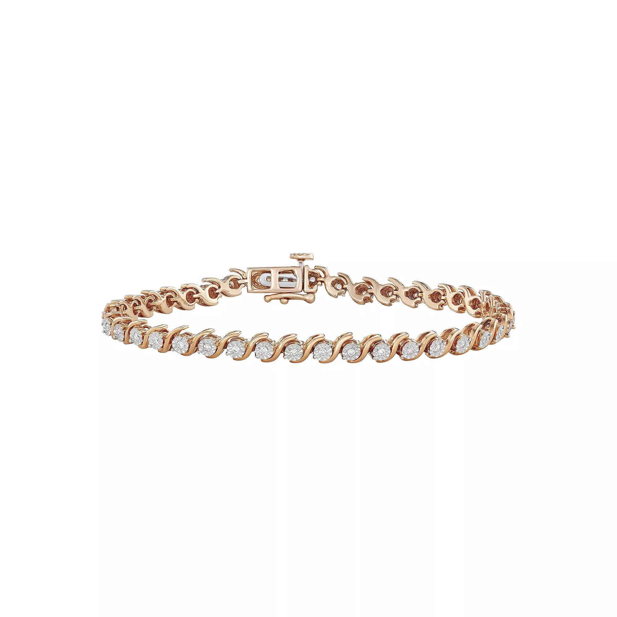 10k Rose Gold Over Silver 1/4 Carat T.W. S-Link Bracelet, Women's, Size: 7", Pink Tone Product Image