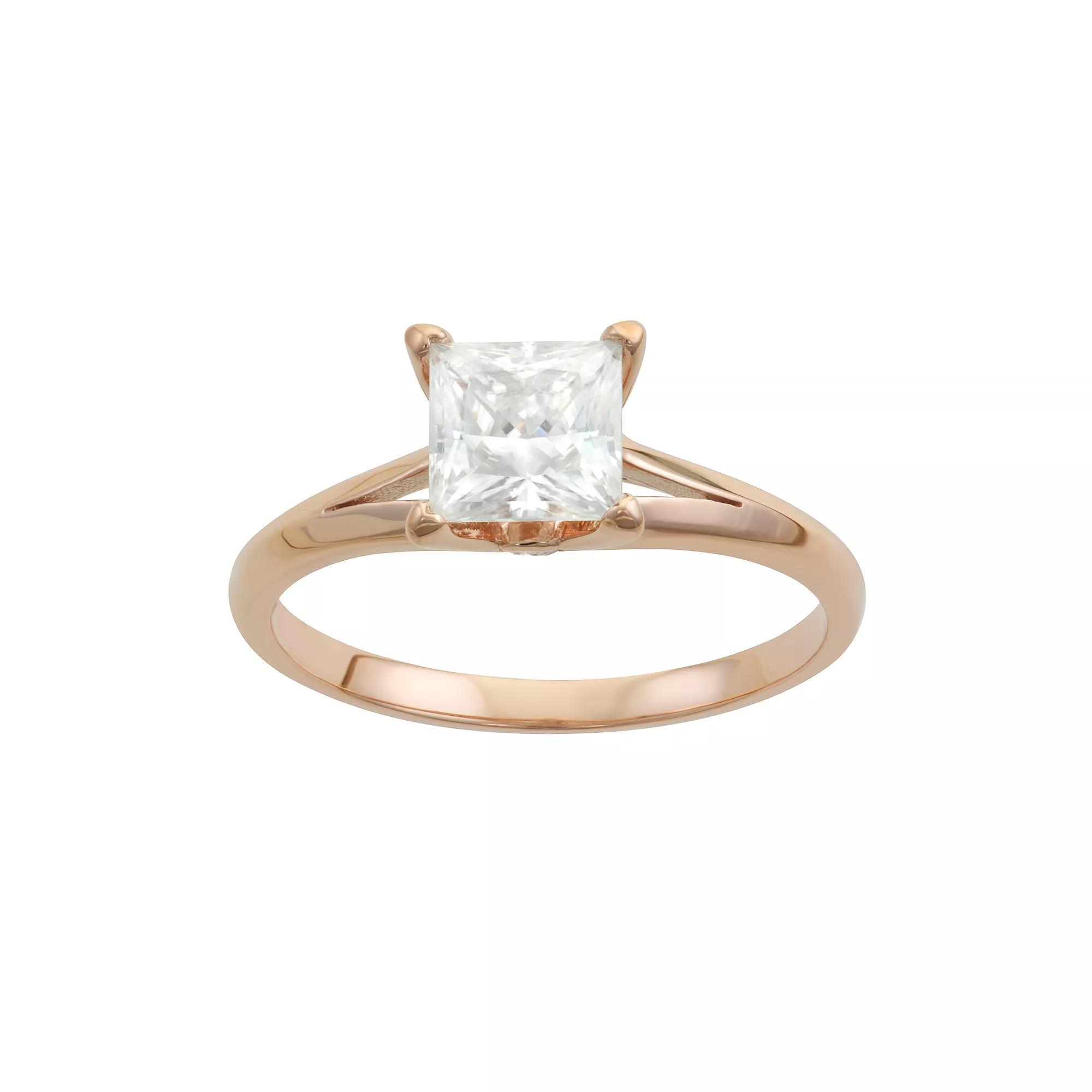 Charles & Colvard 14k Gold 1 1/4 Carat T.W. Princess Cut Lab-Created Moissanite Solitaire Engagement Ring, Women's, Size: 7, Pink Product Image