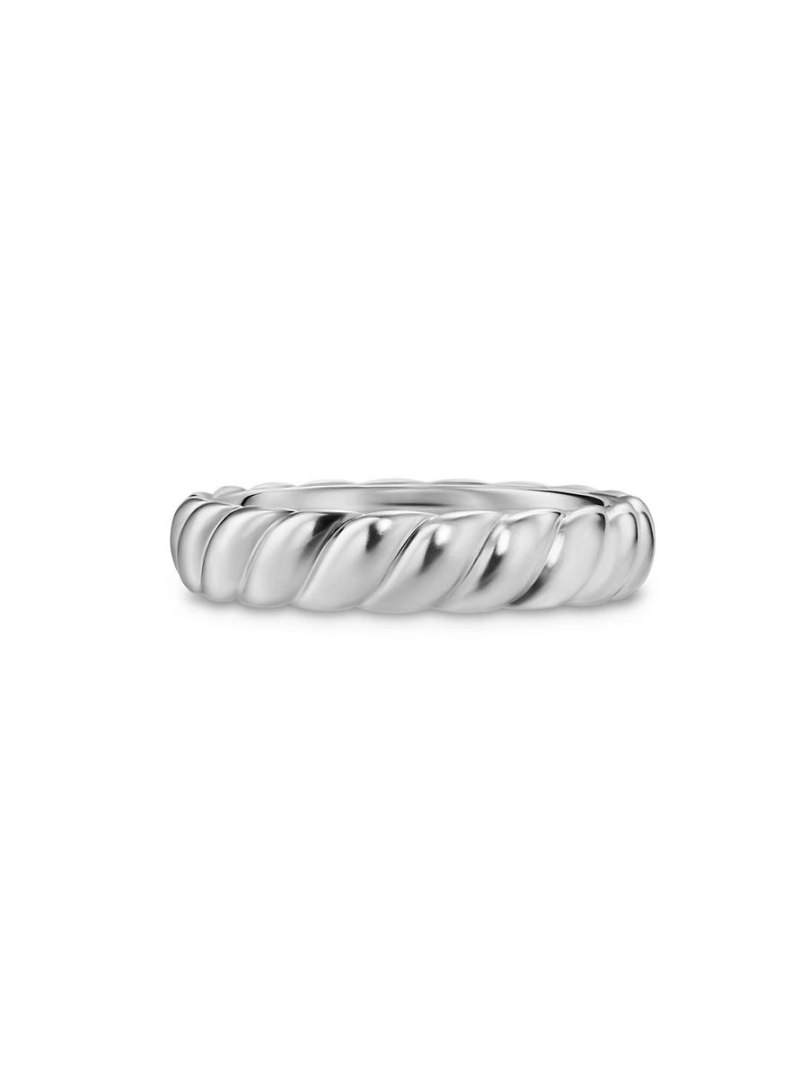 Mens Sculpted Cable Band Ring in 18K White Gold, 5MM Product Image