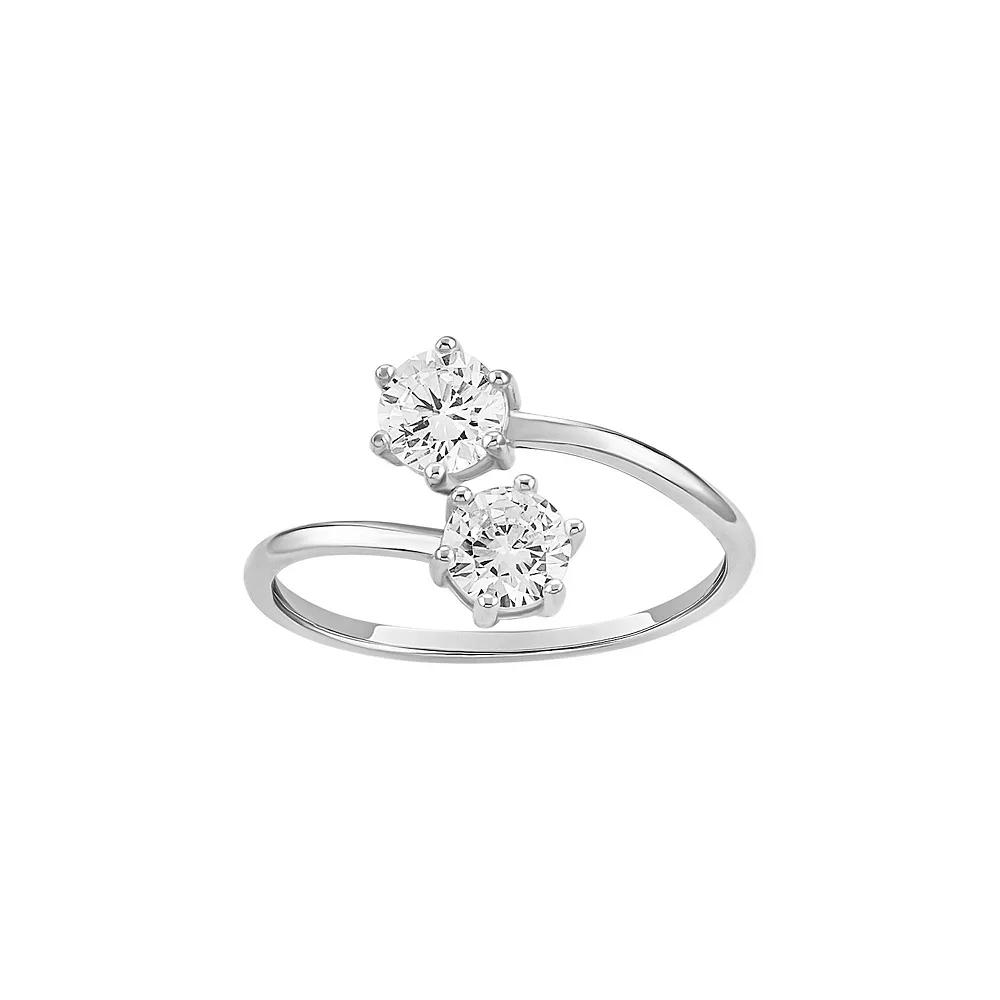 PRIMROSE Sterling Silver Cubic Zirconia Bypass Ring, Womens Sterling Silver White Product Image