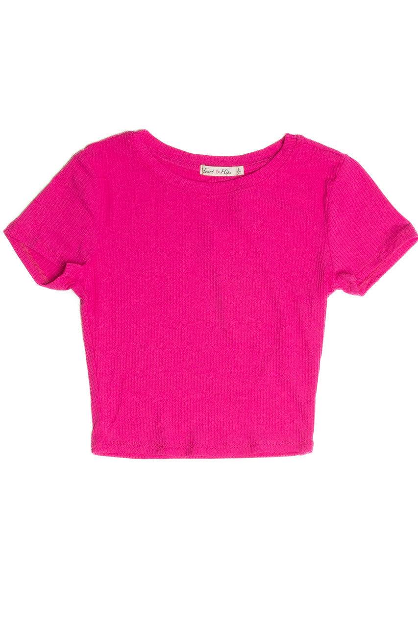 Fuchsia Ribbed Crop Shirt Product Image