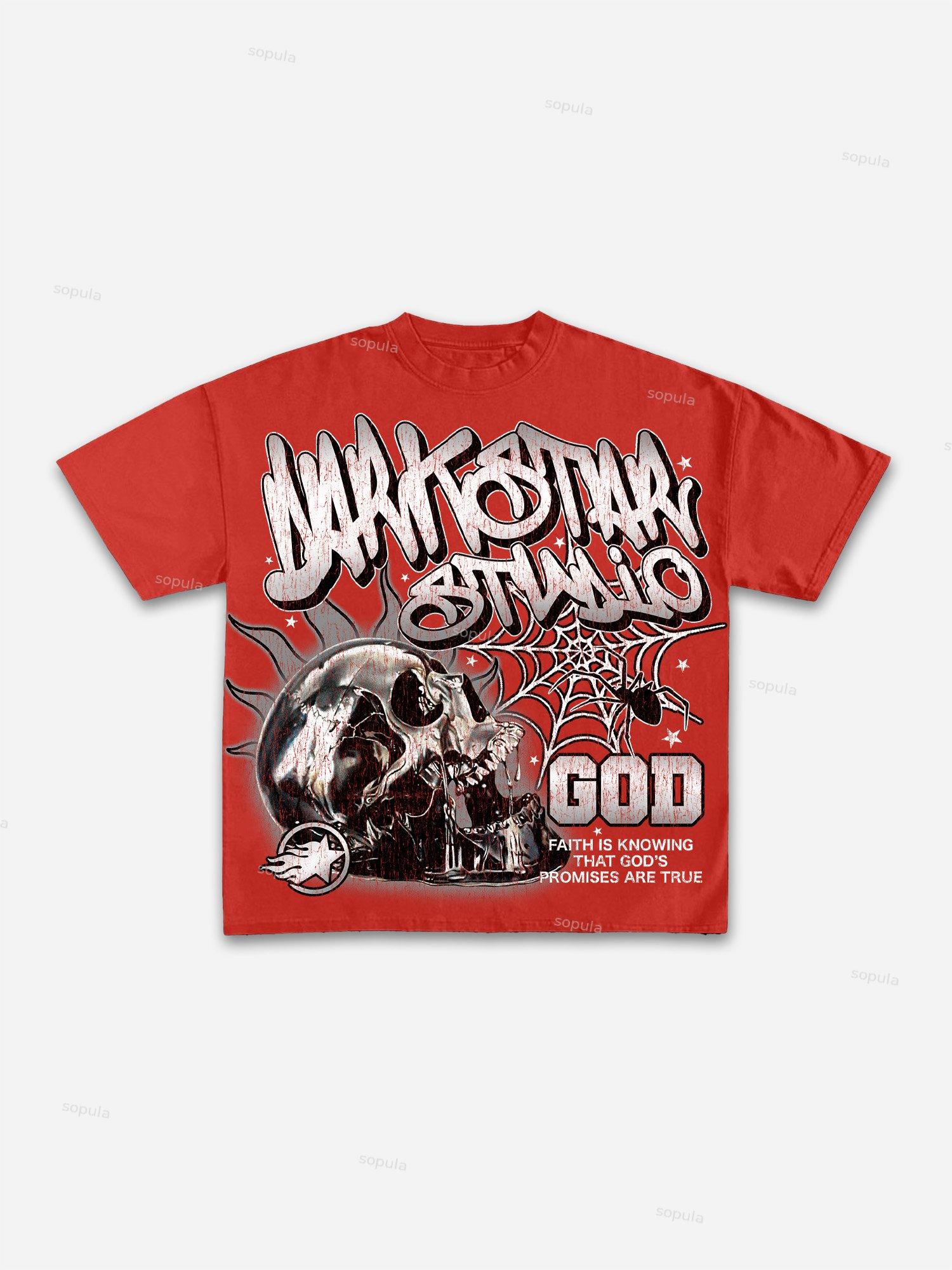 Darkstar-God's Skull Print Pattern Cotton T-Shirt Product Image