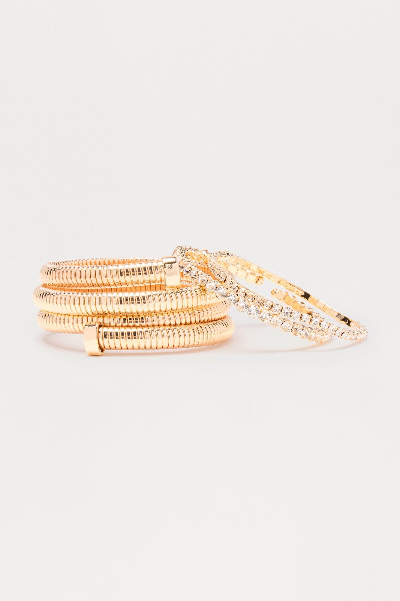 Swirl My Wrist Rhinestone 3 Piece Bracelet Set - Gold Female Product Image