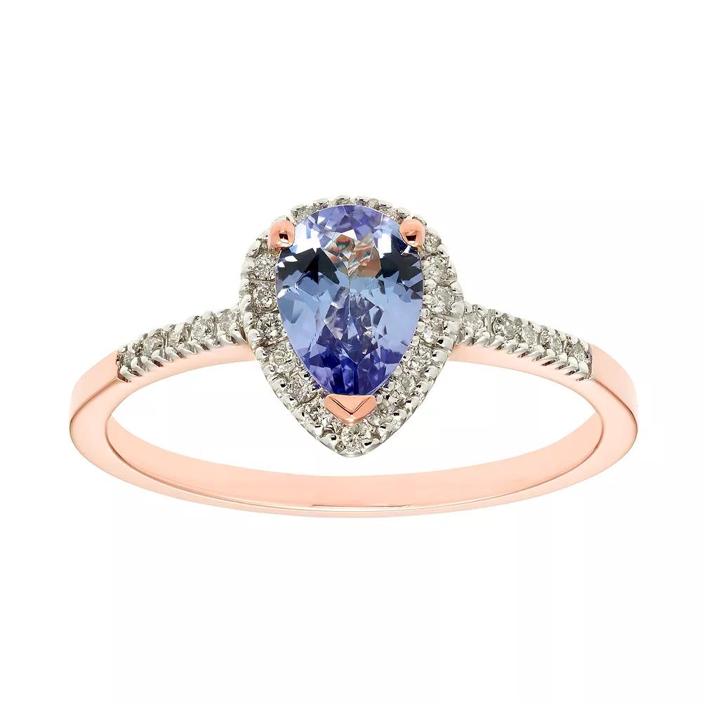 The Regal Collection 14k Gold Tanzanite & 1/10 Carat T.W. IGL Certified Diamond Teardrop Ring, Women's,  Product Image