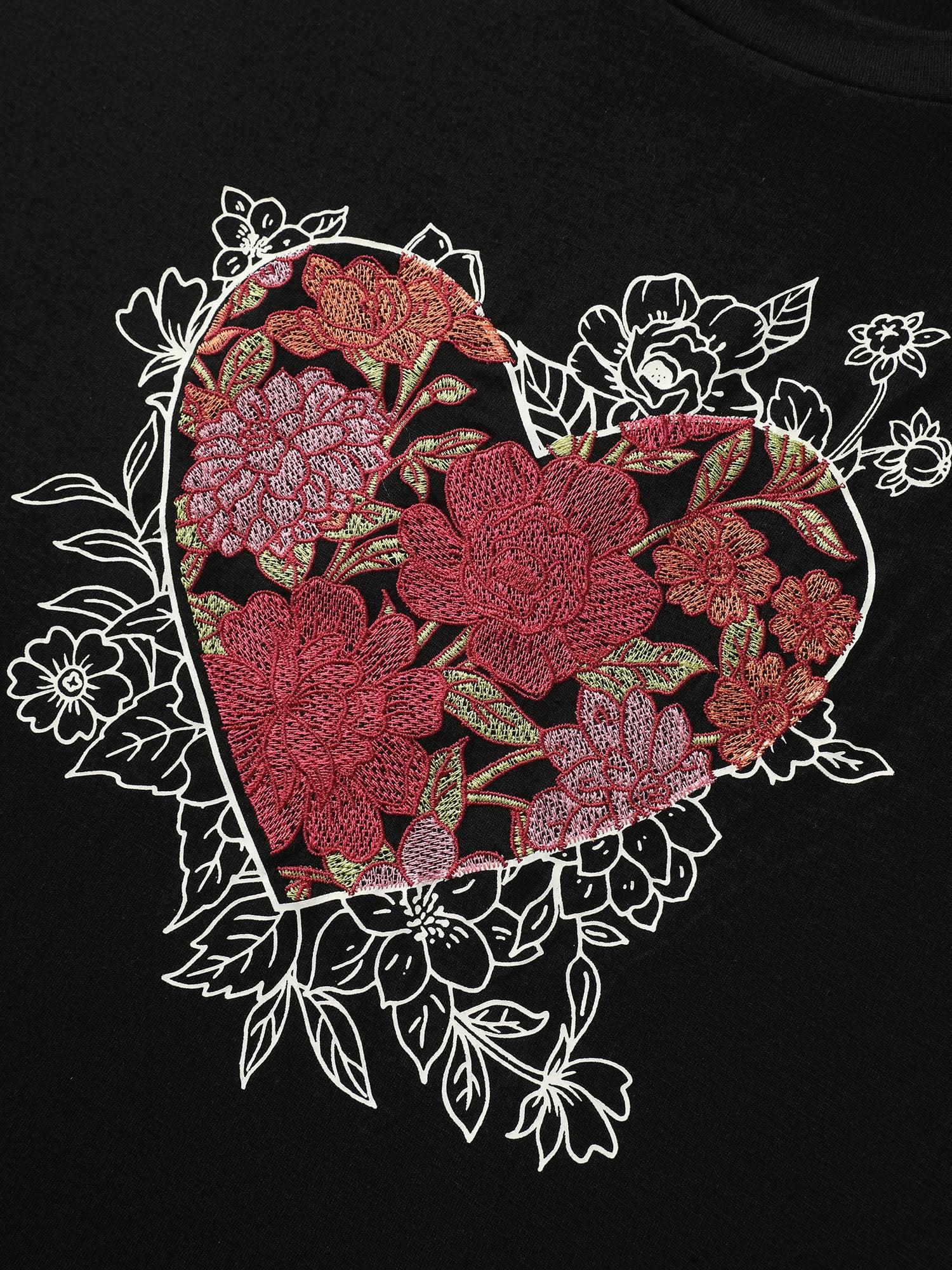 Floral Heart Plain Stretchy T-Shirt Female Product Image