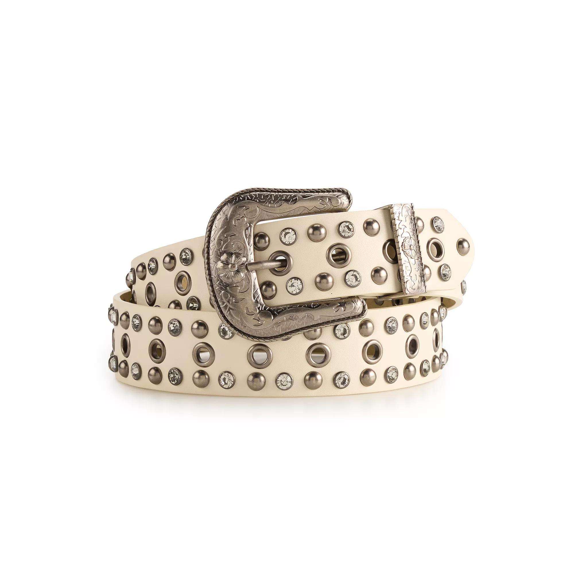 Women's madden girl Multi Stud & Grommet Western Belt, Size: Medium, Ivory Product Image