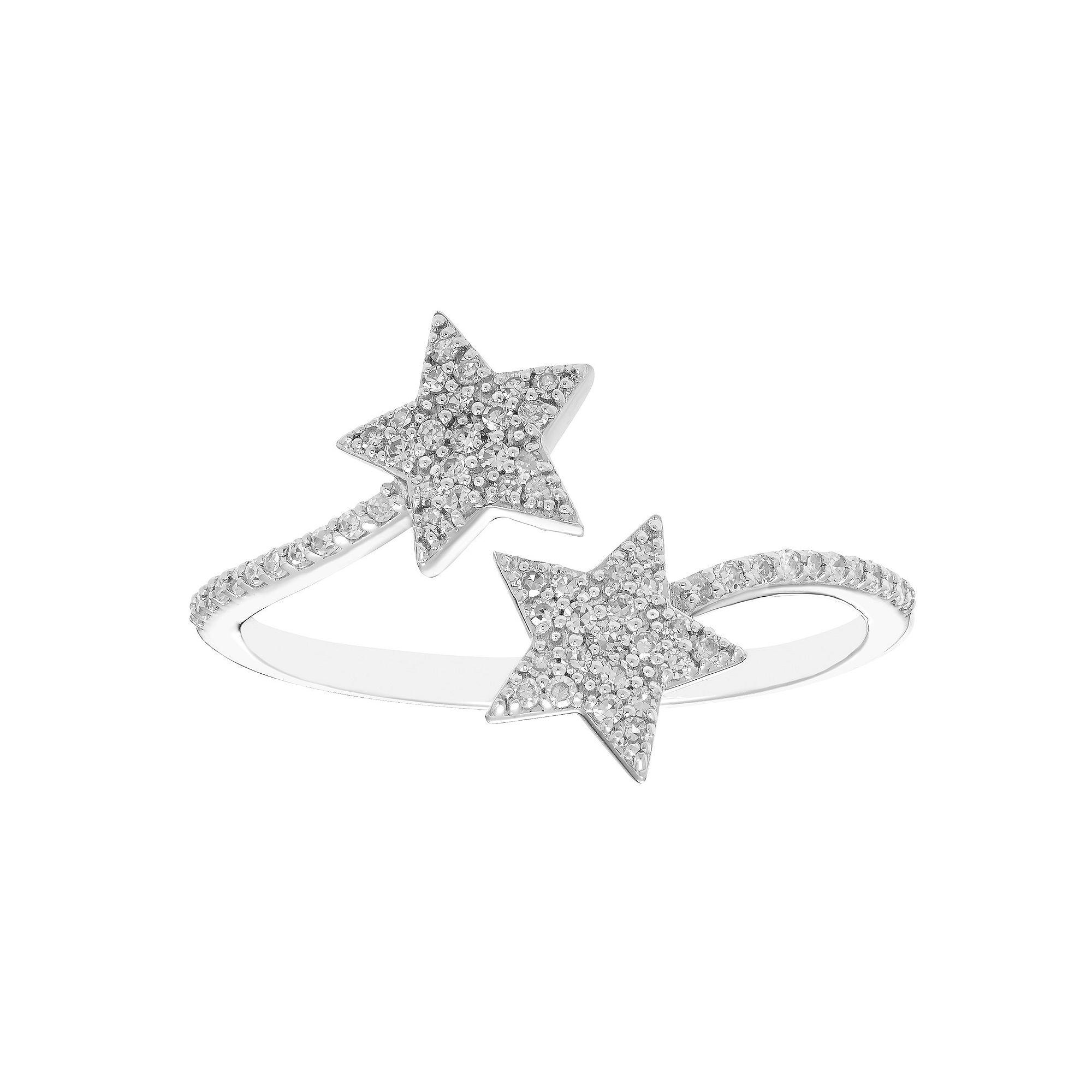 Sterling Silver 1/5 Carat T.W. Diamond Open Double Star Ring, Women's,  Product Image