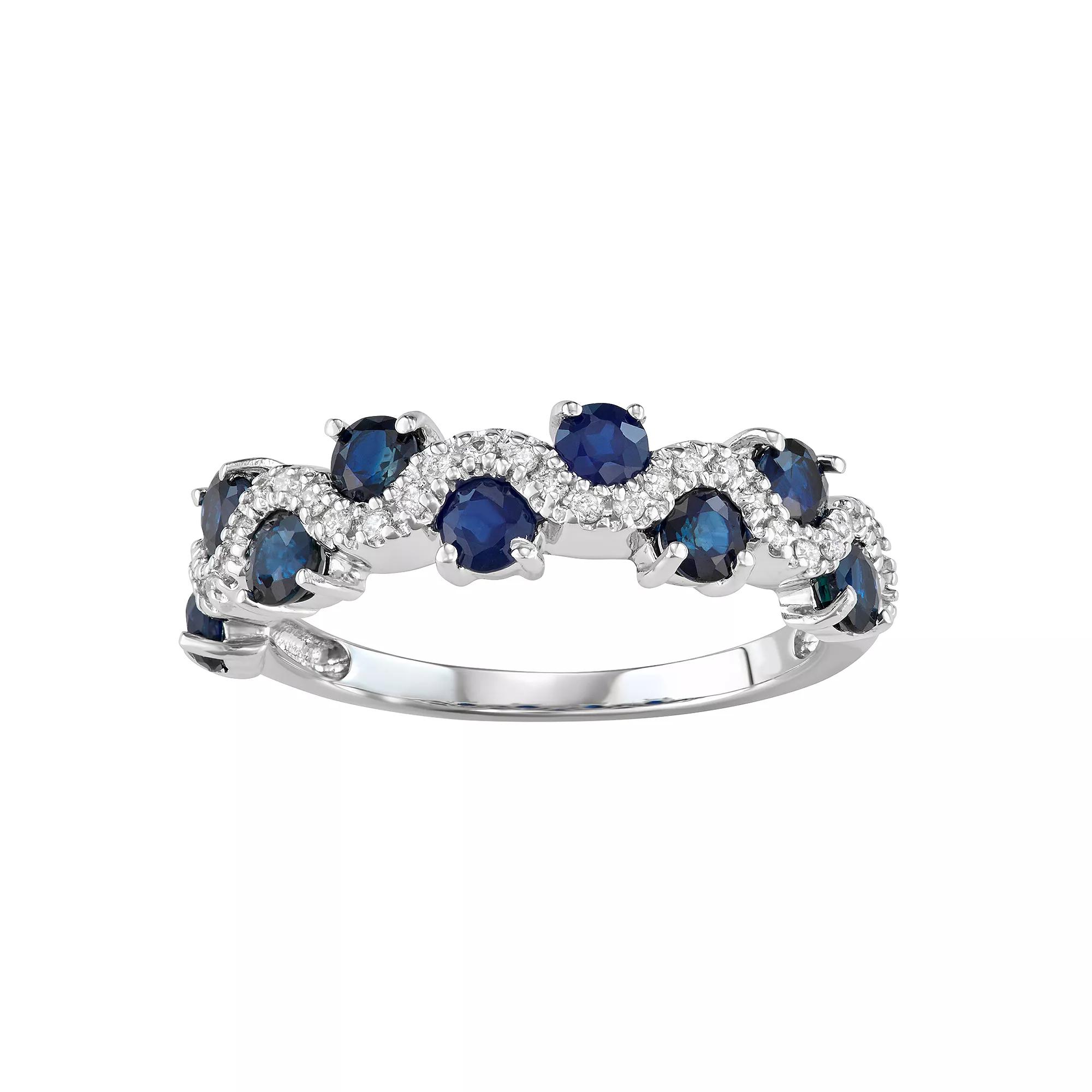 The Regal Collection 14k White Gold 1/6 Carat T.W. Diamond & Sapphire Ring, Women's, 14k Gold Product Image