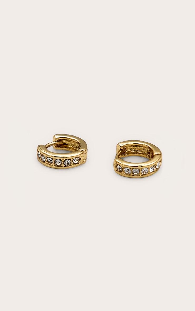 Real Gold Plated Diamante Row Huggie Earrings Product Image