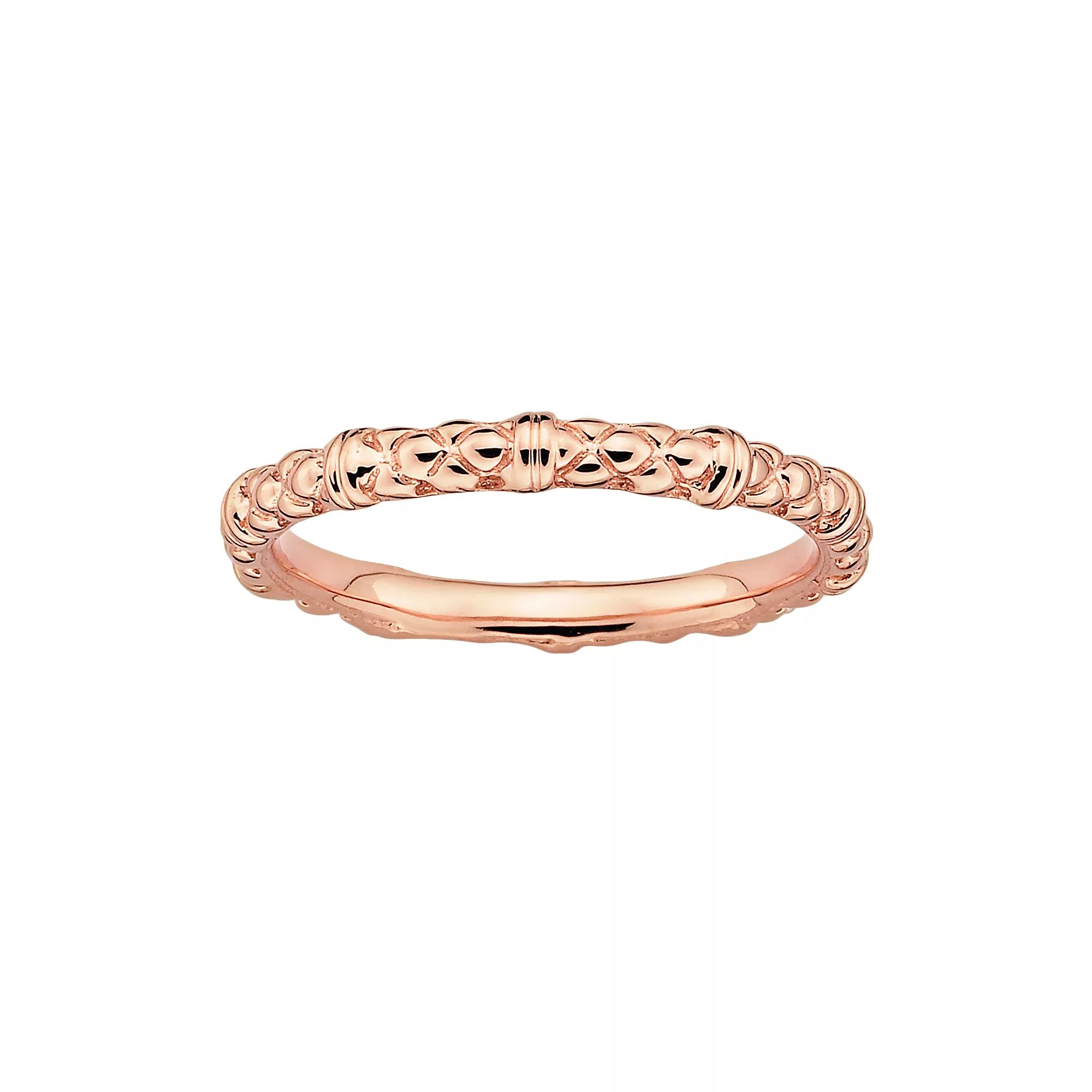 Stacks & Stones 18k Rose Gold Over Silver Textured Stack Ring, Women's, Size: 9, Pink Product Image