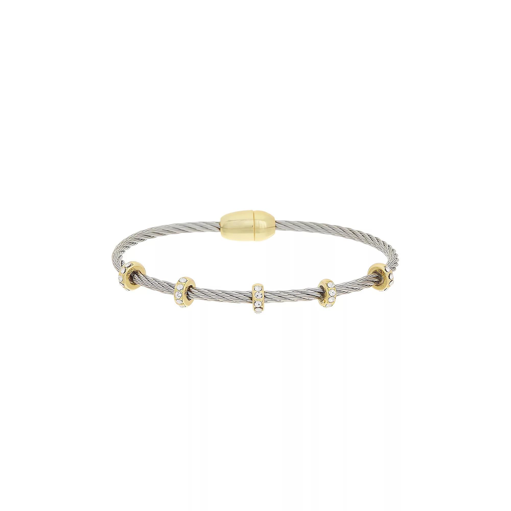 Juvell Two Tone 18k Gold Plated Cubic Zirconia Beaded Station Bangle Bracelet, Women's, Size: 7" Product Image