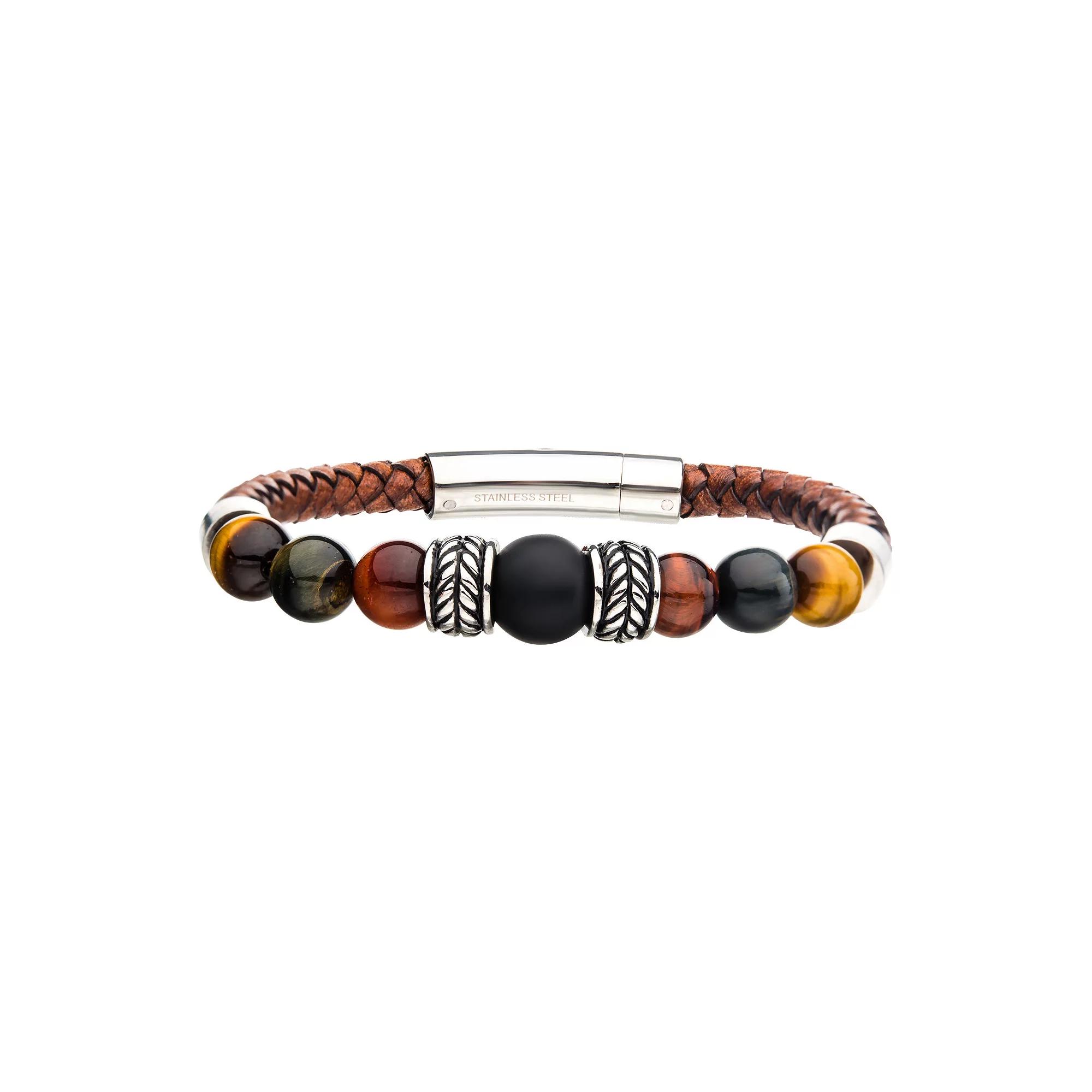 DANTE Men's Leather Tiger Eye & Onyx Beaded Bracelet,  Product Image