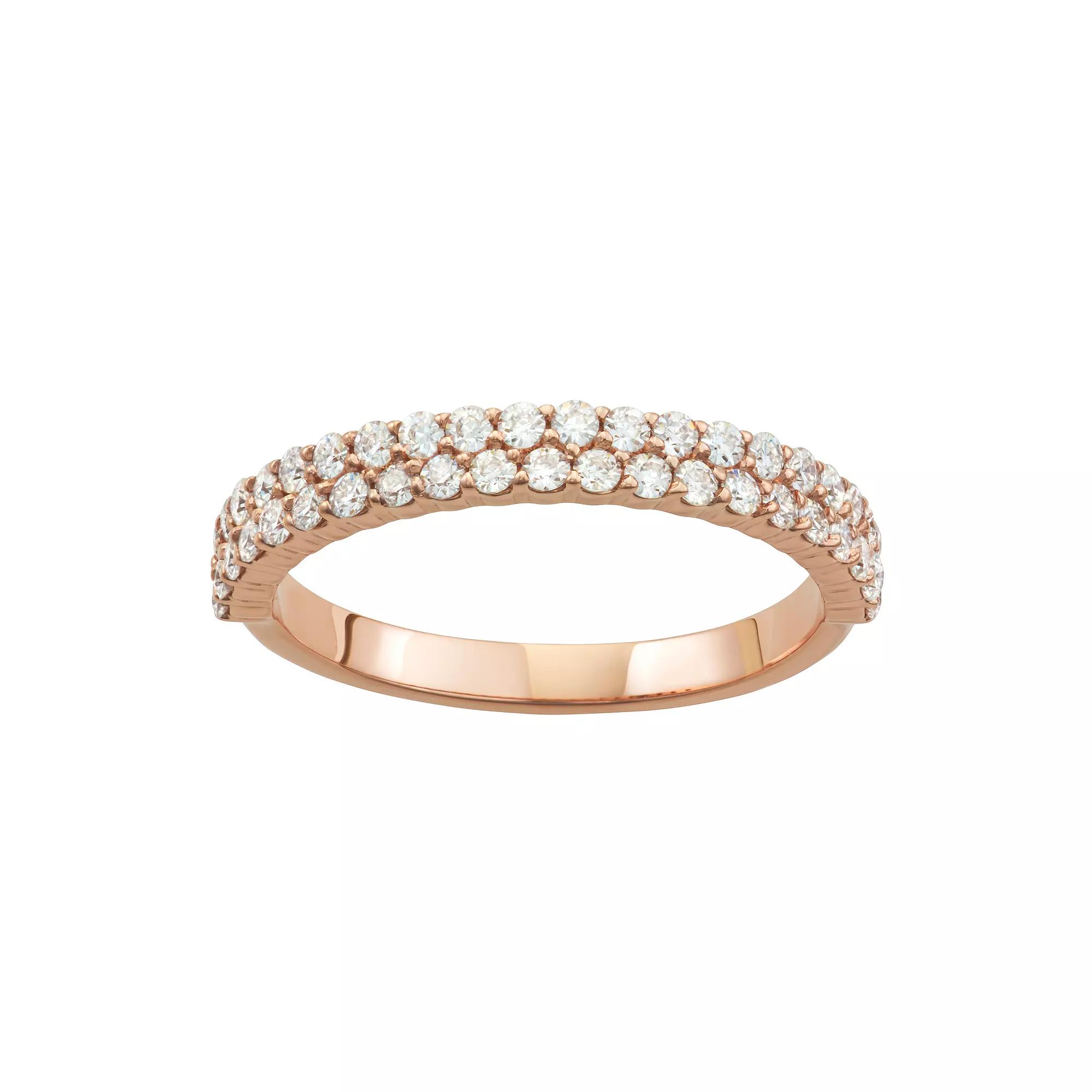 Charles & Colvard 14k Gold 5/8 Carat T.W. Lab-Created Moissanite Two Row Band, Women's, Size: 7, Pink Product Image