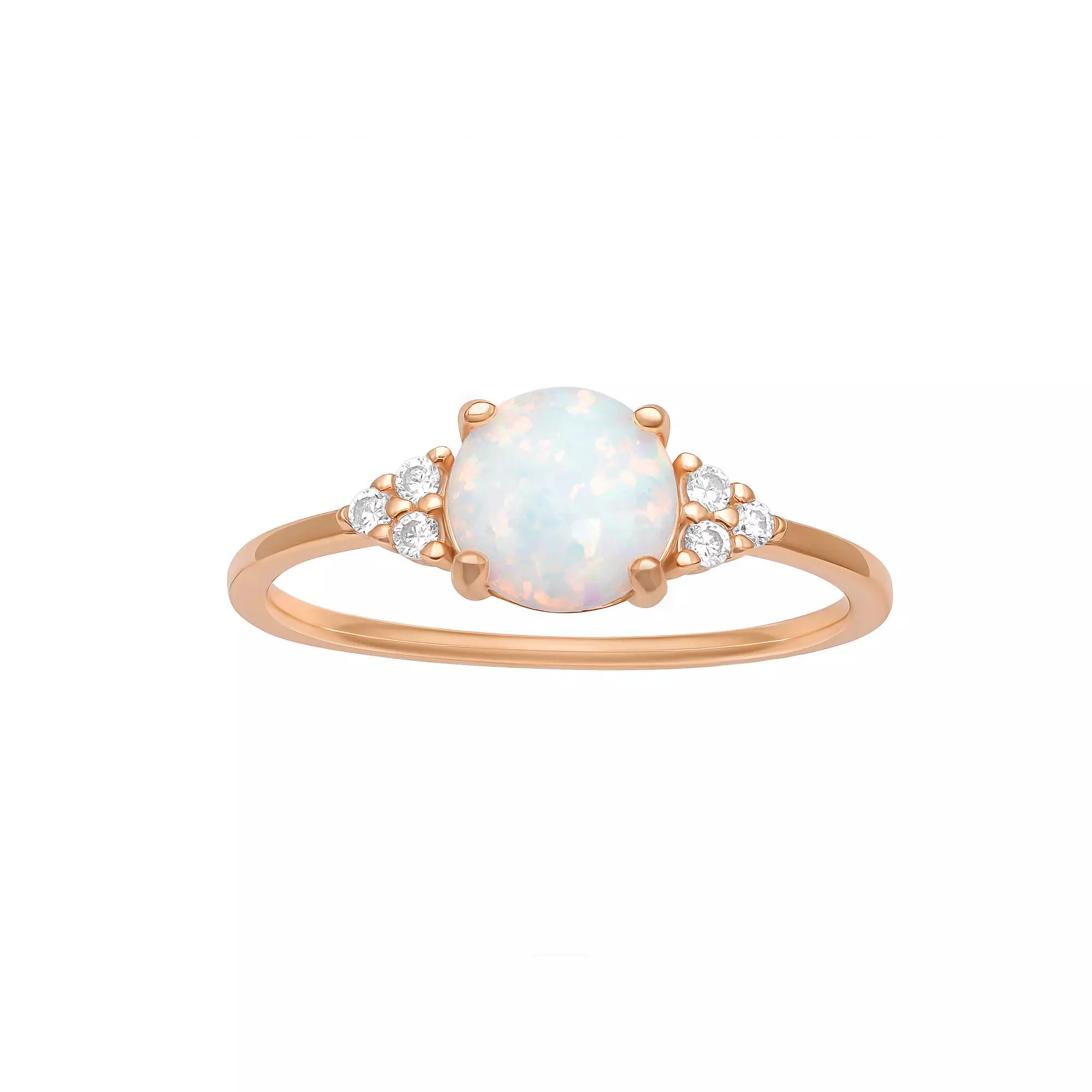 PRIMROSE Sterling Silver White Opal & Cubic Zirconia Cluster Ring, Womens Gold Tone Product Image