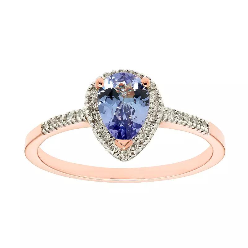 The Regal Collection 14k Gold Tanzanite & 1/10 Carat T.W. IGL Certified Diamond Teardrop Ring, Women's, Size: 7, Yellow Product Image