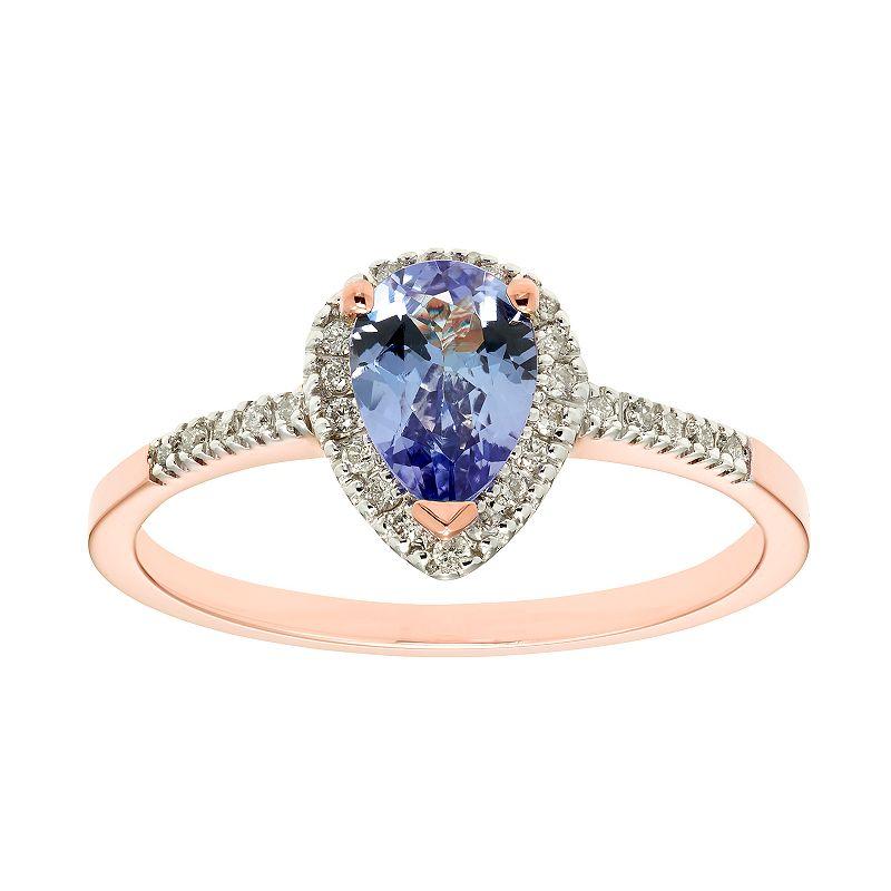 The Regal Collection 14k Gold Tanzanite & 1/10 Carat T.W. IGL Certified Diamond Teardrop Ring, Women's, Size: 7, Yellow Product Image