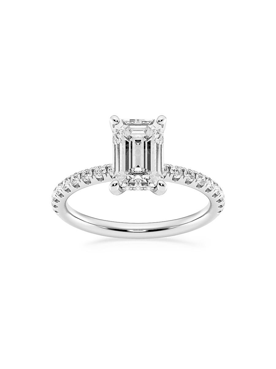 Womens Platinum & Emerald-Cut Lab-Grown Diamond Hidden Halo Ring/0.80-3.41 TCW Product Image