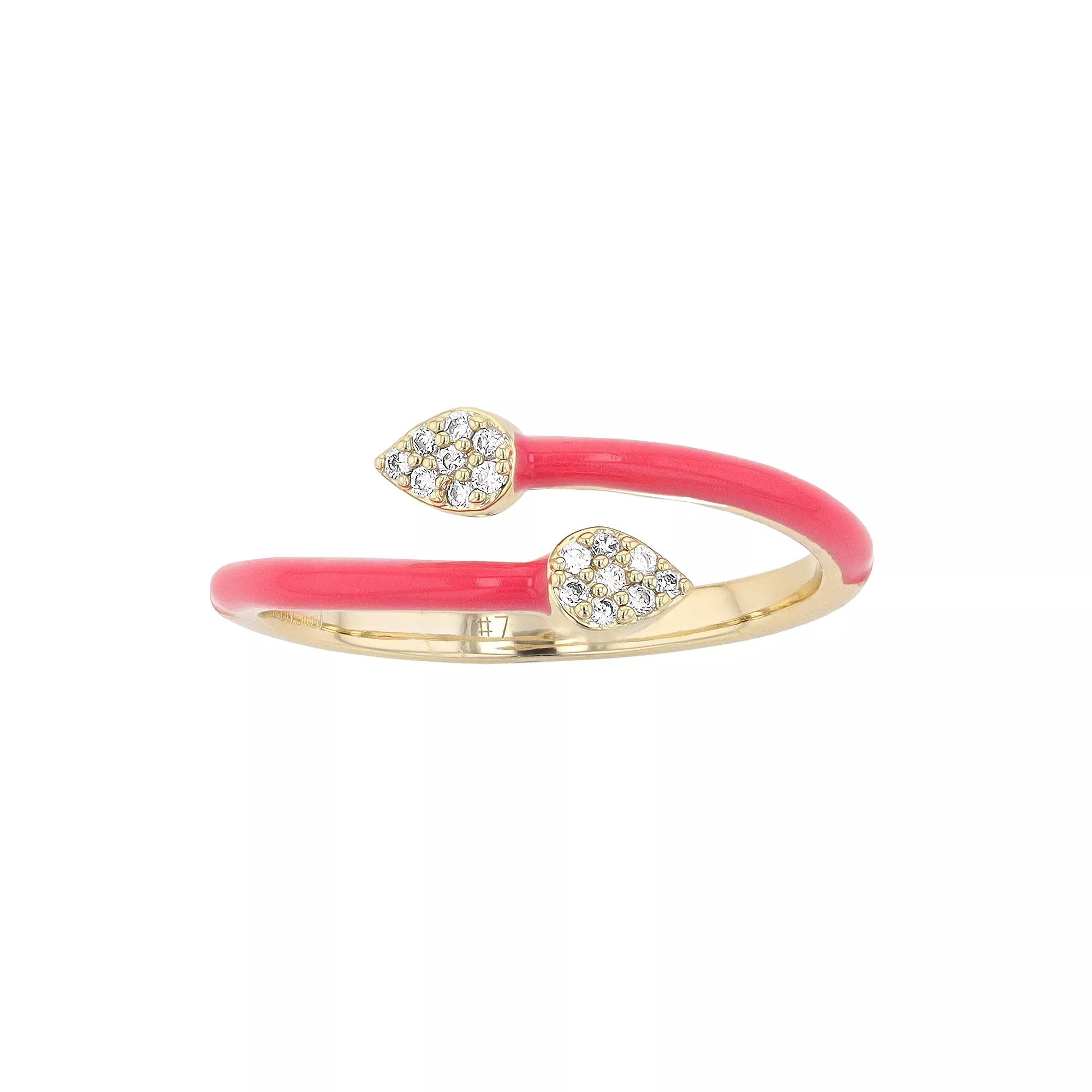 14k Gold-Plated Silver with Cubic Zirconia Pink Enamel Stacking Ring, Women's,  Product Image