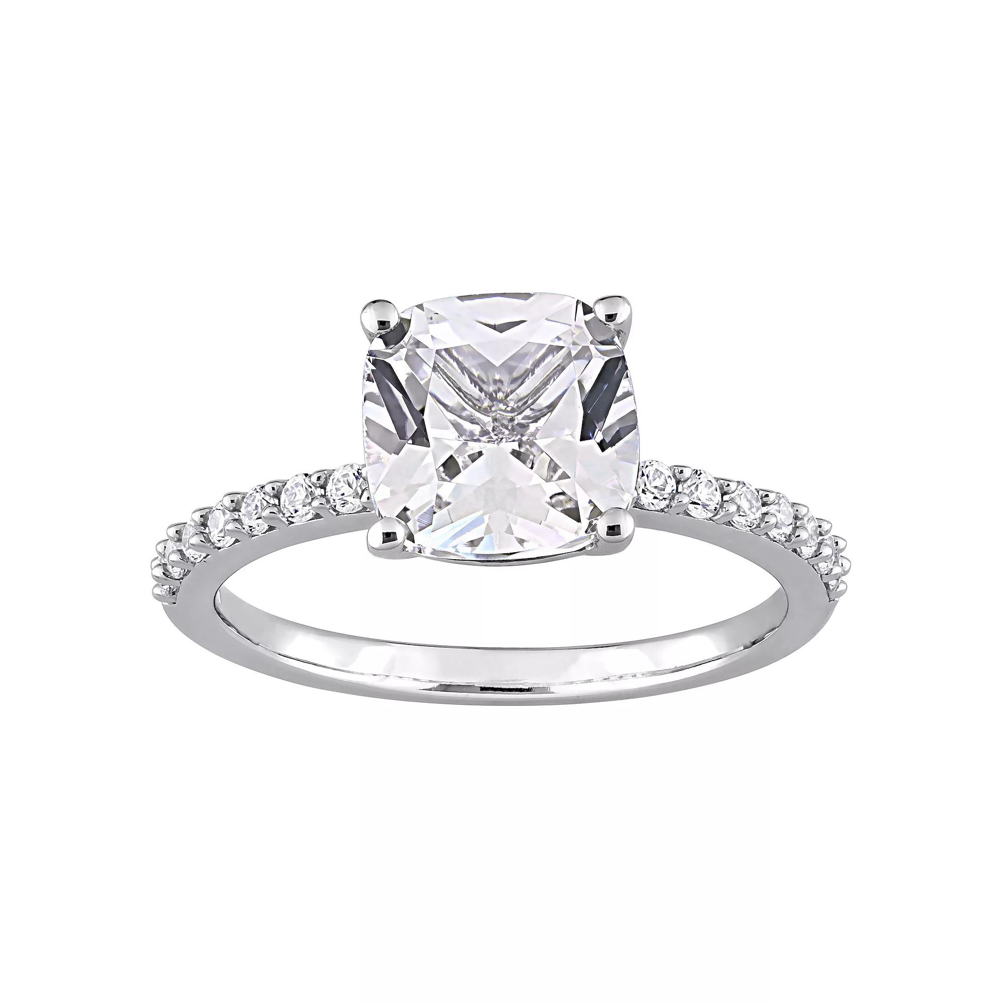 Stella Grace 10k White Gold Lab-Created White Sapphire Cushion-Cut Engagement Ring, Women's, Size: 6 Product Image