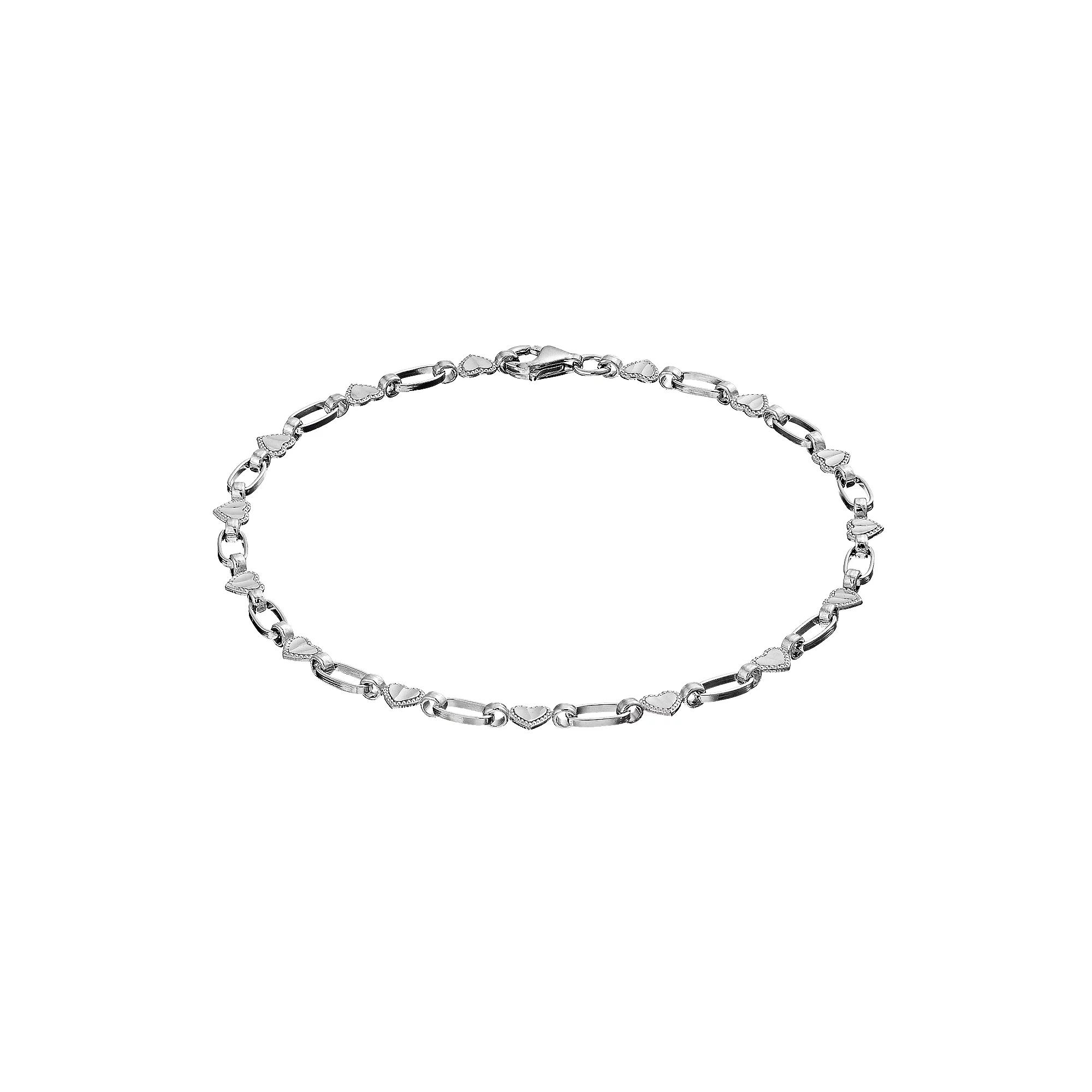 Kristen Kesho Sterling Silver Diamond Cut Heart Link Chain Bracelet, Women's, Size: 7.25" Product Image