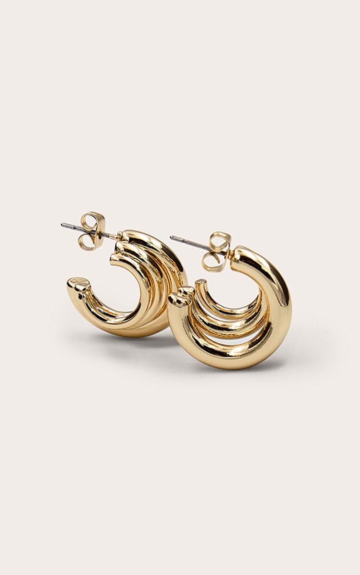 Gold Triple Tube Hoop Earrings Product Image
