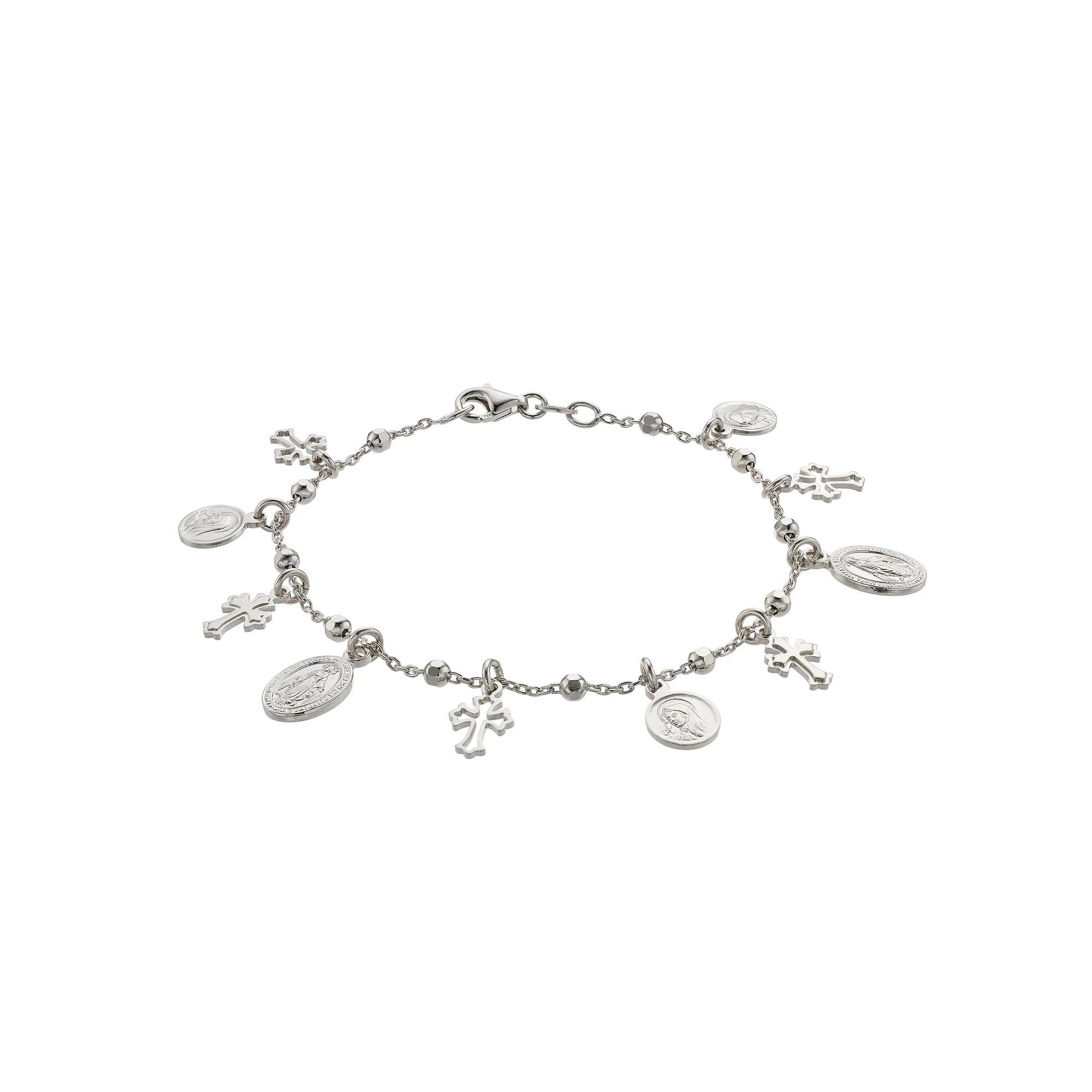 Sterling Silver Cross & Virgin Mary Charm Bracelet, Women's, Size: 7.25" Product Image