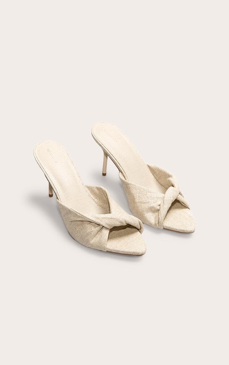 Natural Linen Point Toe Twist Strap High Heeled Mules Product Image